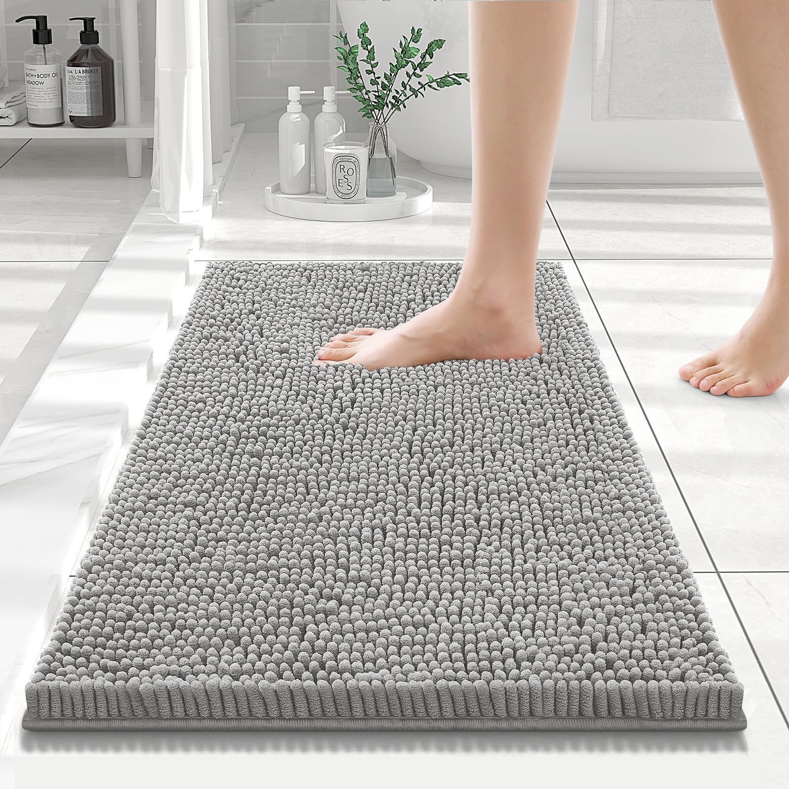 Smiry Bathroom Rugs 24X16, Luxury Chenille Extra Soft Absorbent Bath Mat