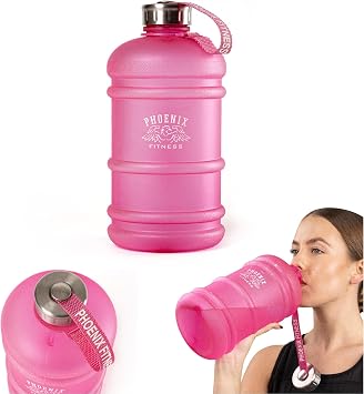 Phoenix Fitness Water Bottle - 2L Drinks Bottle with Leakproof Cap and Carry Strap - Lightweight Bottle for Sports, Gym & Travel - BPA Free & Non Toxic - Pink