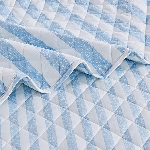 Miniatura 6 de Market & Place Juego de edredón reversible de 3 piezas con fundas de almohada, colcha suave y ligera para todas las estaciones con patrón de rayas