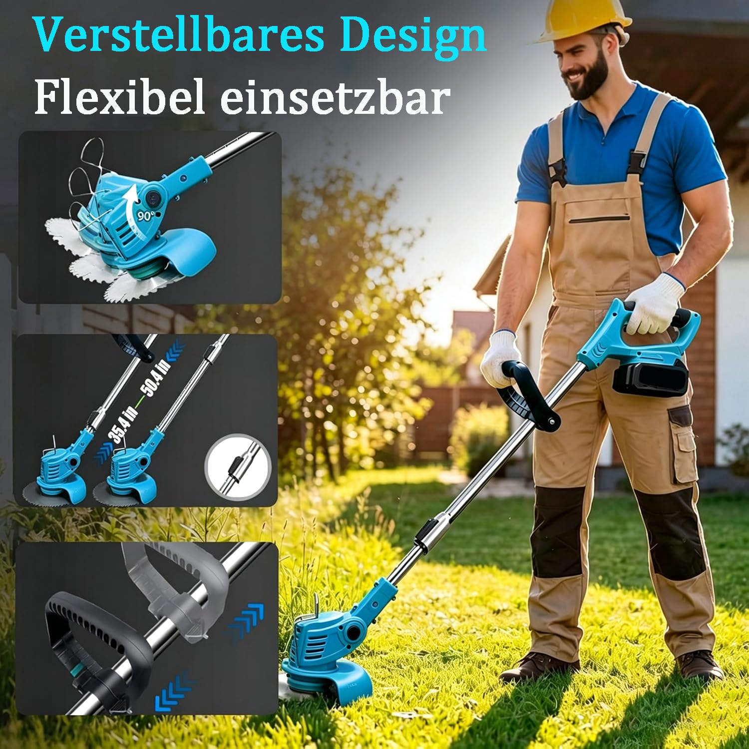 Rasentrimmer mit Akku,Akku-Rasentrimmer für Makita-Akkus mit 4 Klingentypen | 4-in-1 Elektrischer Freischneider 2 x 2,0 Ah Batterien und Ladegerät,Akku Motorsense Rasenkantenschneider für Garden Trimmen