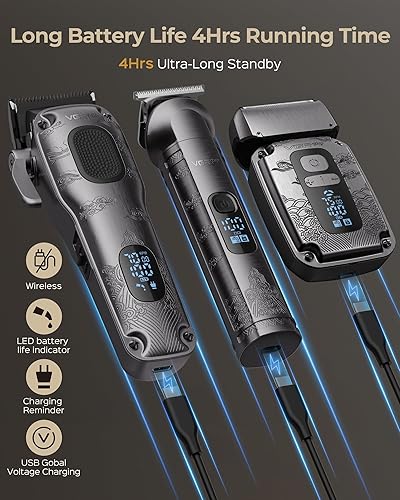 Miniatura 5 de Juego de cortapelos y recortadores para hombres profesional, afeitadora eléctrica impermeable de lámina para hombres, cara y barba, inalámbrica para