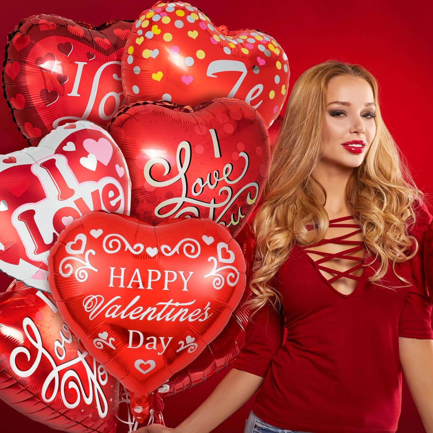 36 Pieces Heart Balloons, Happy Red Valentines Day Balloons, I Love You Foil Mylar Balloon for Special Night Party Decorations - Image 5