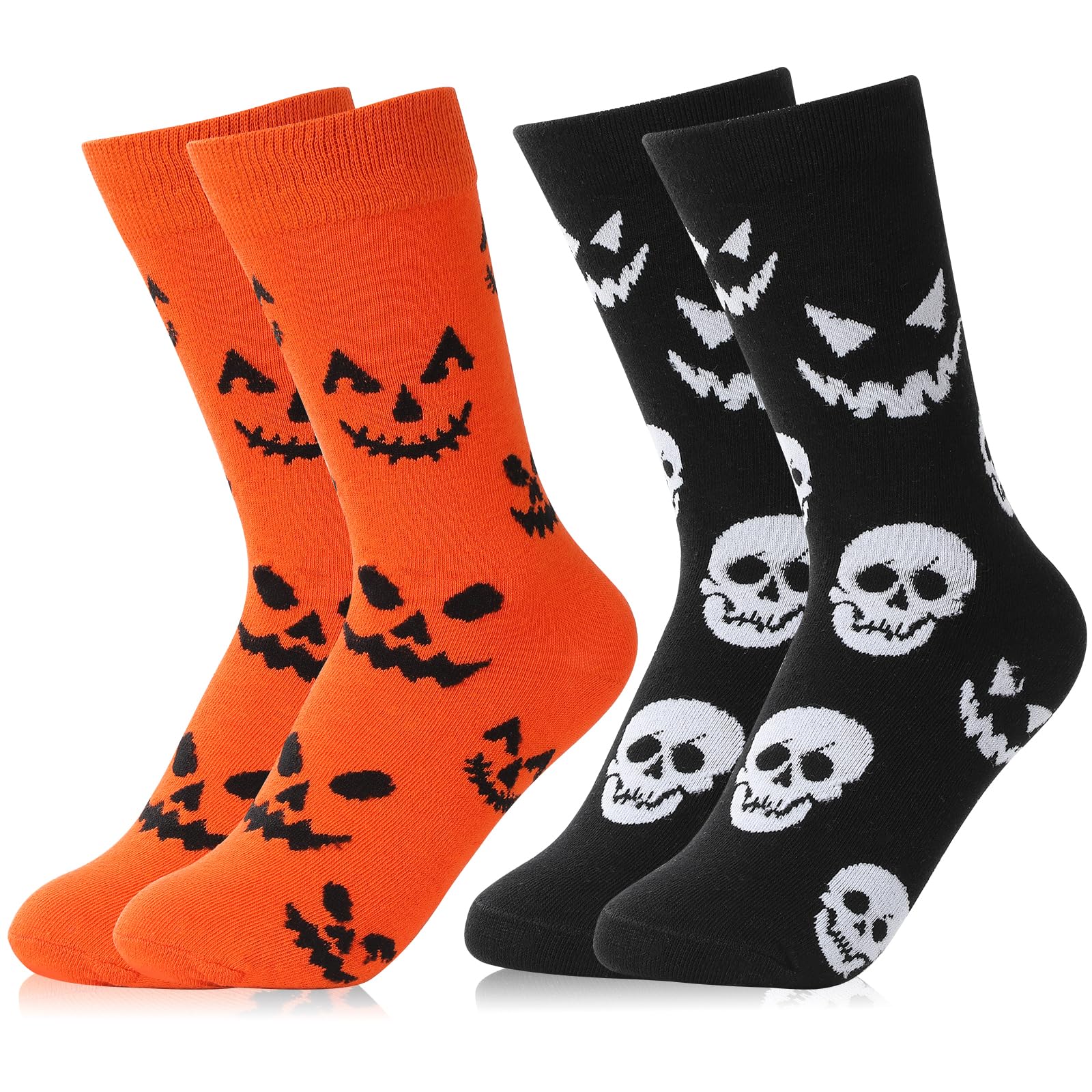 Lonfliness 2 Pairs Women Halloween Novelty Crew Socks Sock Gifts for Girls Men Kids Halloween Funny Fuzzy Pumpkin Bone Spooky Socks Halloween Cozy