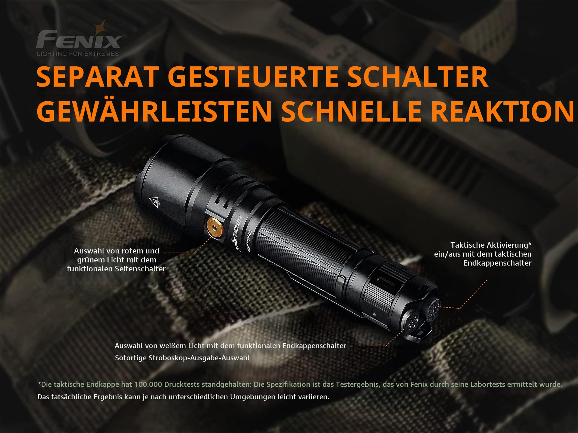 Fenix TK26R Tactical Law Enforcement Flashlight, superhelle taktische Taschenlampe, LED-Taschenlampe, 1500 Lumen, 350 Meter Reichweite, Strobe-Funktion