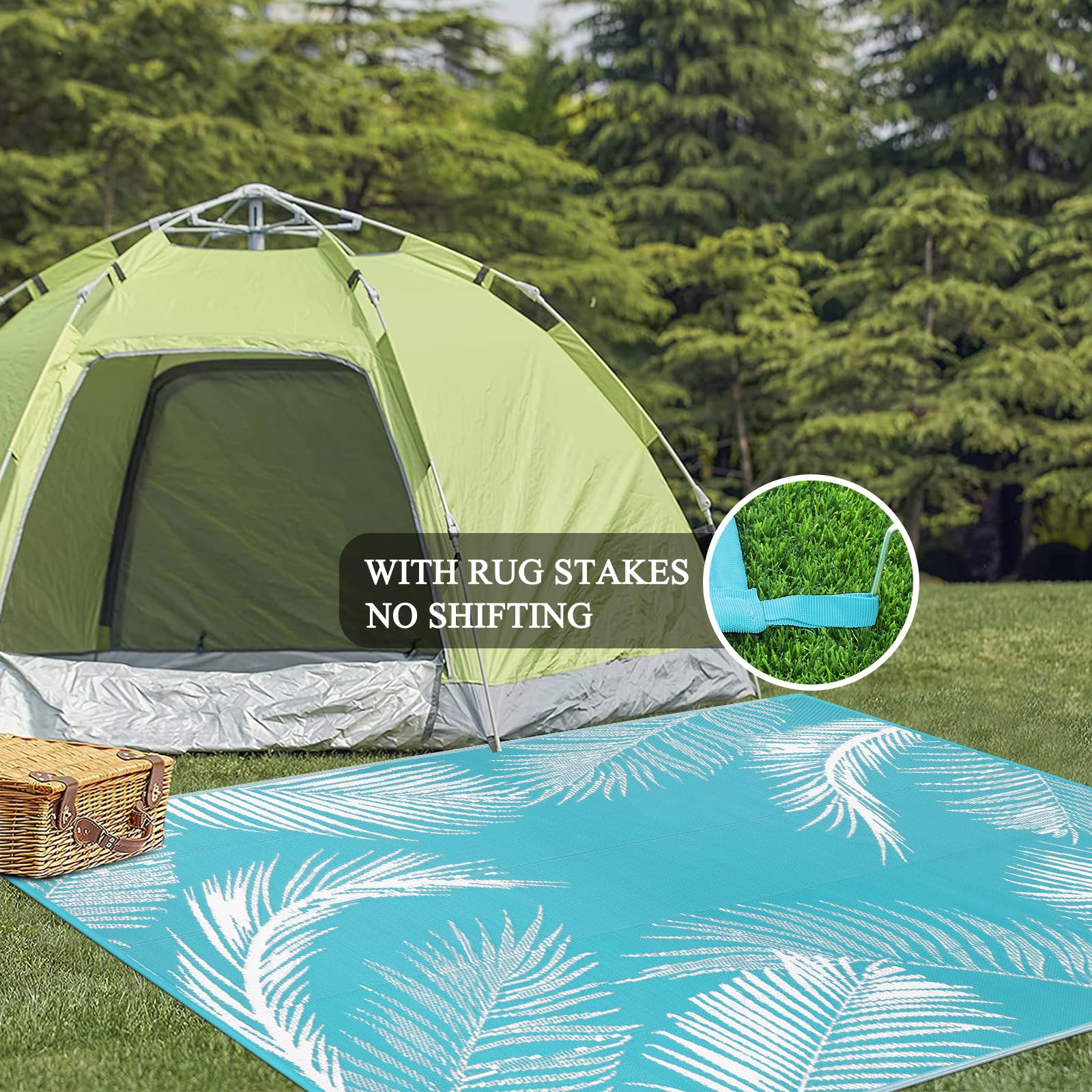 Pauwer Tappeto da esterno impermeabile, 1,5 x 2,3 m, reversibile, in plastica, per esterni, patio, campeggio, camper, patio, picnic, cortile, terrazza, balcone, portico