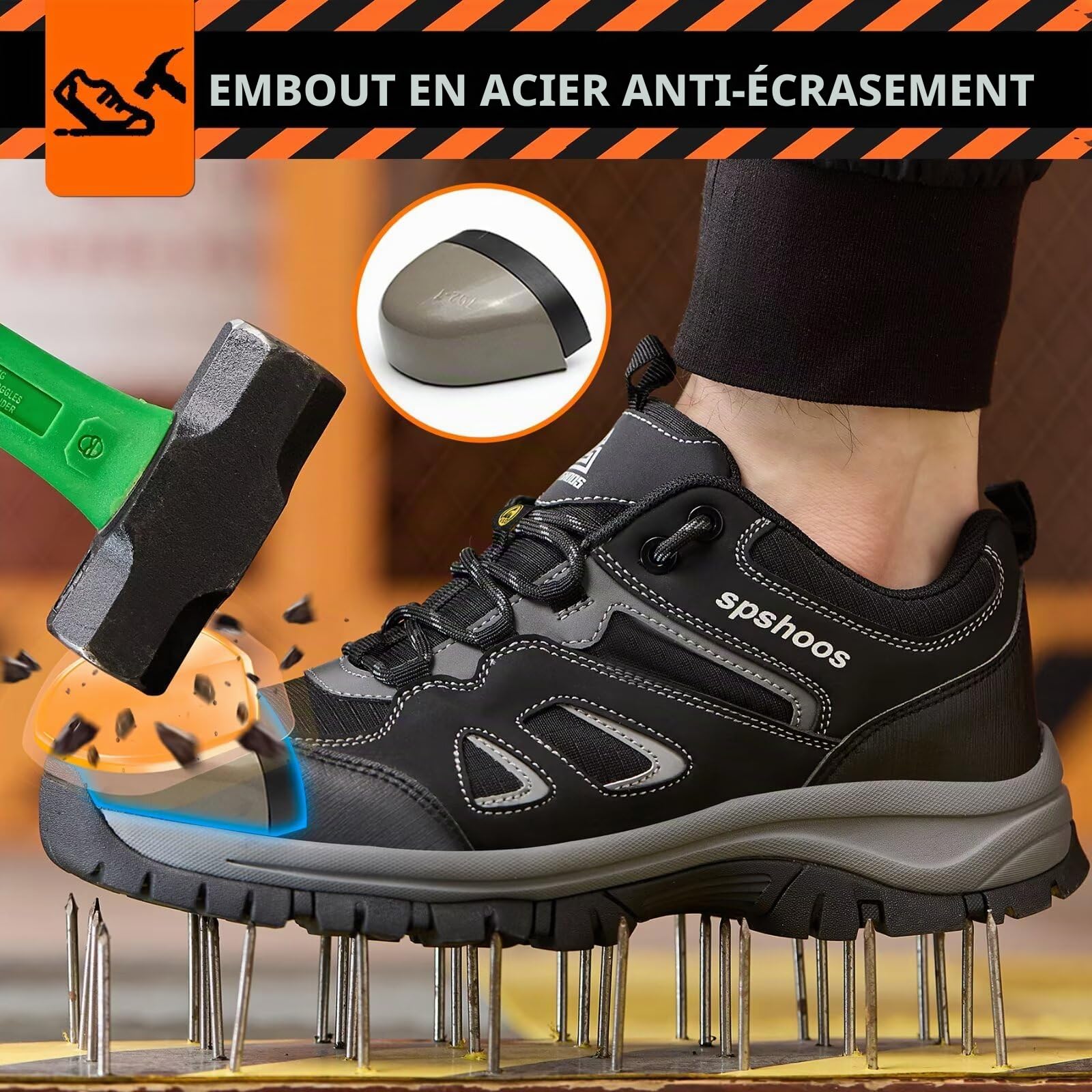 Chaussures de Sécurité Hommes Femme S1P ESD Chaussure de Travail Légère Baskets Sécurité Embout Acier Protection Cuisine