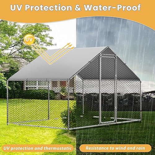 Miniatura 6 de ROOMTEC Gallinero grande de metal para 20-30 pollos, perrera para perros al aire libre con cubierta impermeable y anti-UV con diseño de puerta con