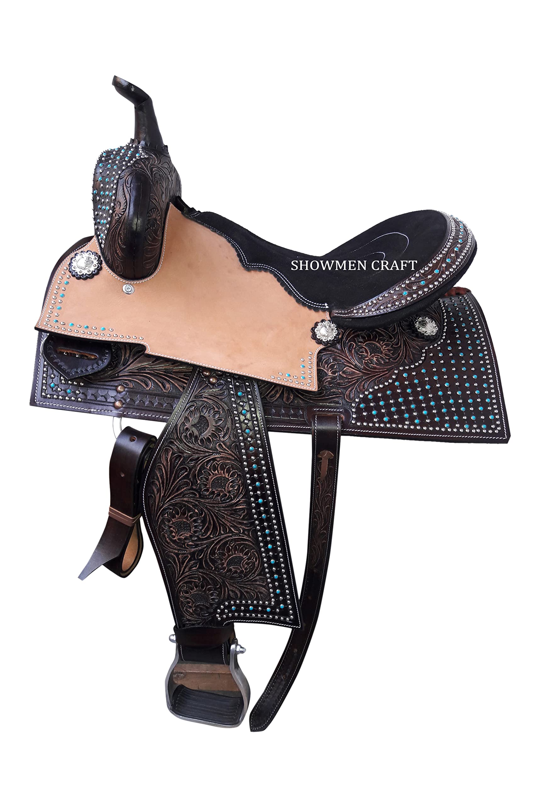 Sella stile Western Barrel Racing con testiera e seno abbinati