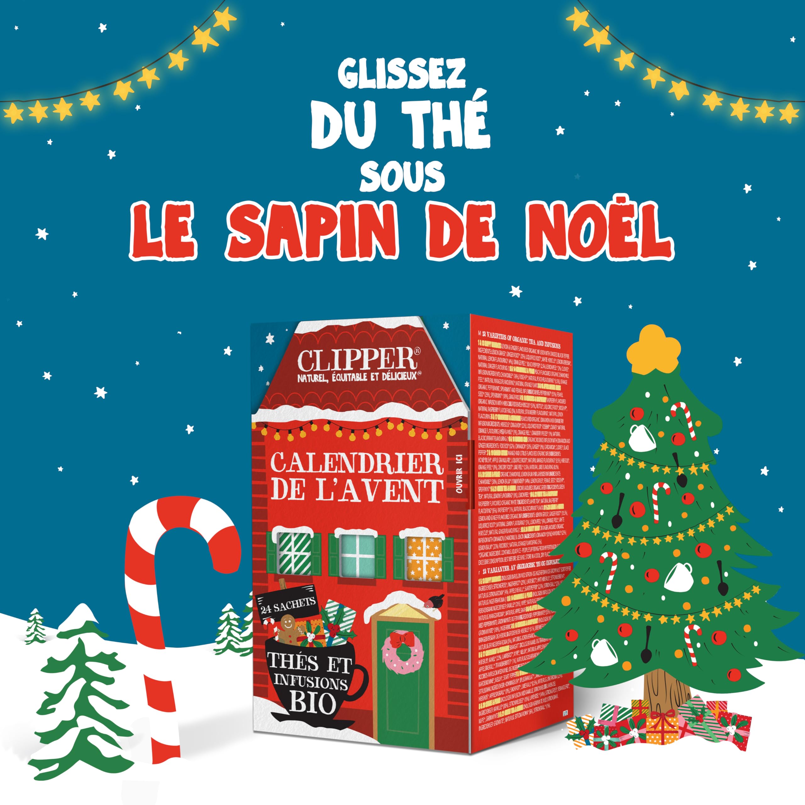 CLIPPER - Calendrier de l'Avent - Thés & Infusions - Bio - 24 sachets | Idée Cadeau Noël - Ingrédients Bio - 100% naturels