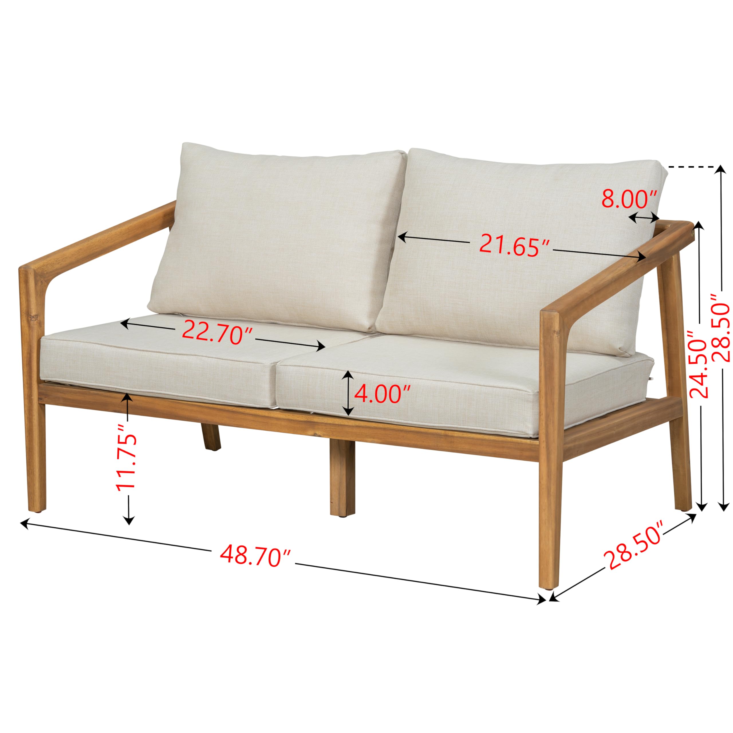 Westin - Mueble de sofá biplaza de madera de acacia para patio, sofá de 2 plazas para exteriores con cojines extraíbles de tela, porche, jardín, patio trasero, teca y beige 7