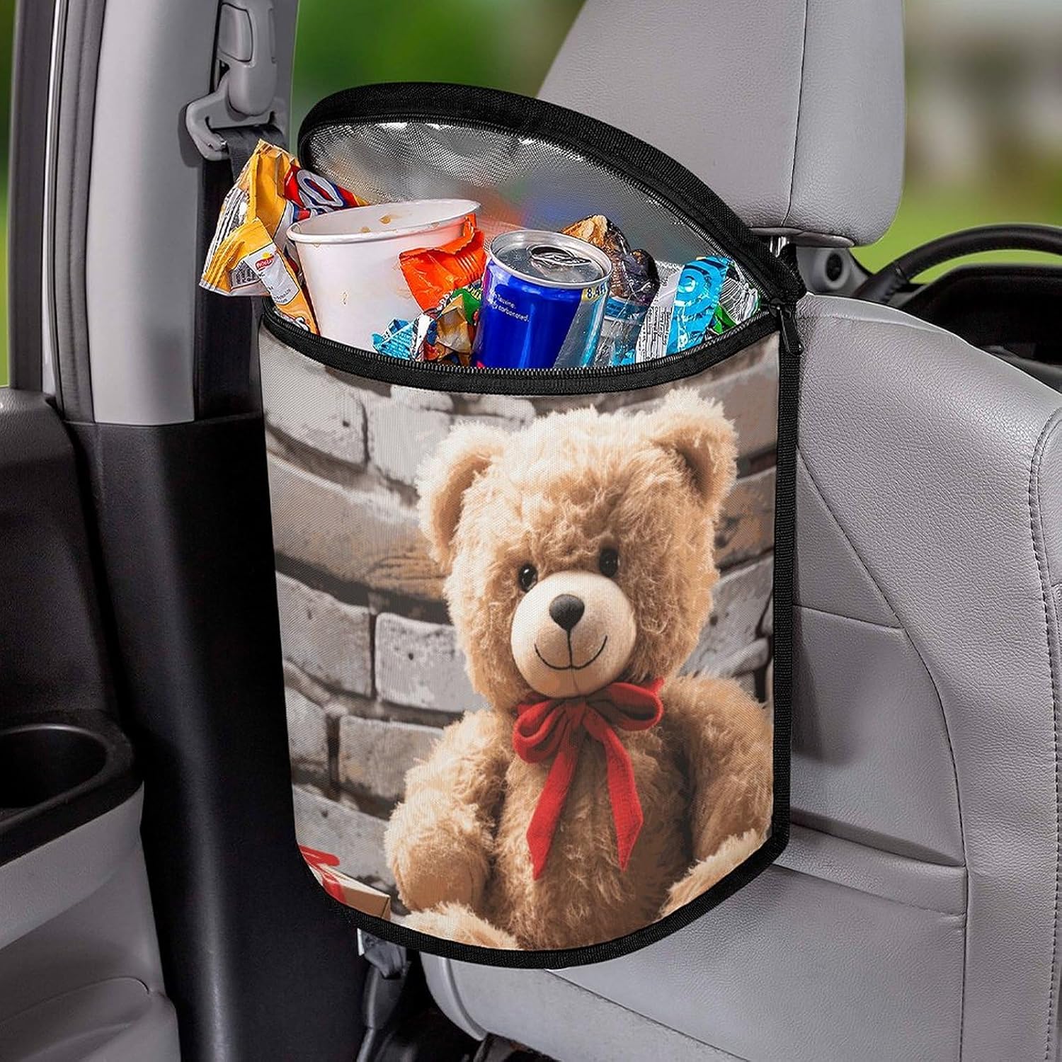 Hanging Car Trash Bag Cute Bear Valentine Gift Printed Car Garbage Storage Bag Leakproof Car Trash Can Portable Garbage Storage Bags