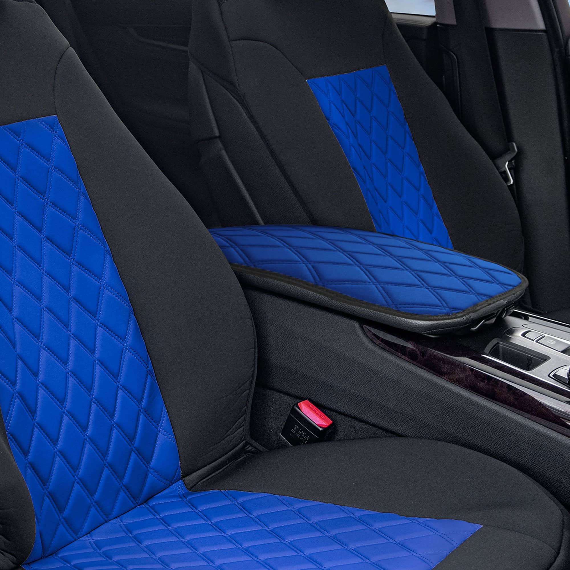 FH Group FH1053BLUEDM Neosupreme - Funda protectora para consola central con patrón de diamante, resistente al agua, color azul, se adapta a la mayoría de coches, SUV y camiones