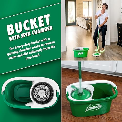 Miniatura 4 de Libman Sistema de trapeador giratorio Tornado con cabezales de recarga, trapeador giratorio de microfibra y cubo con escurridor para el hogar,