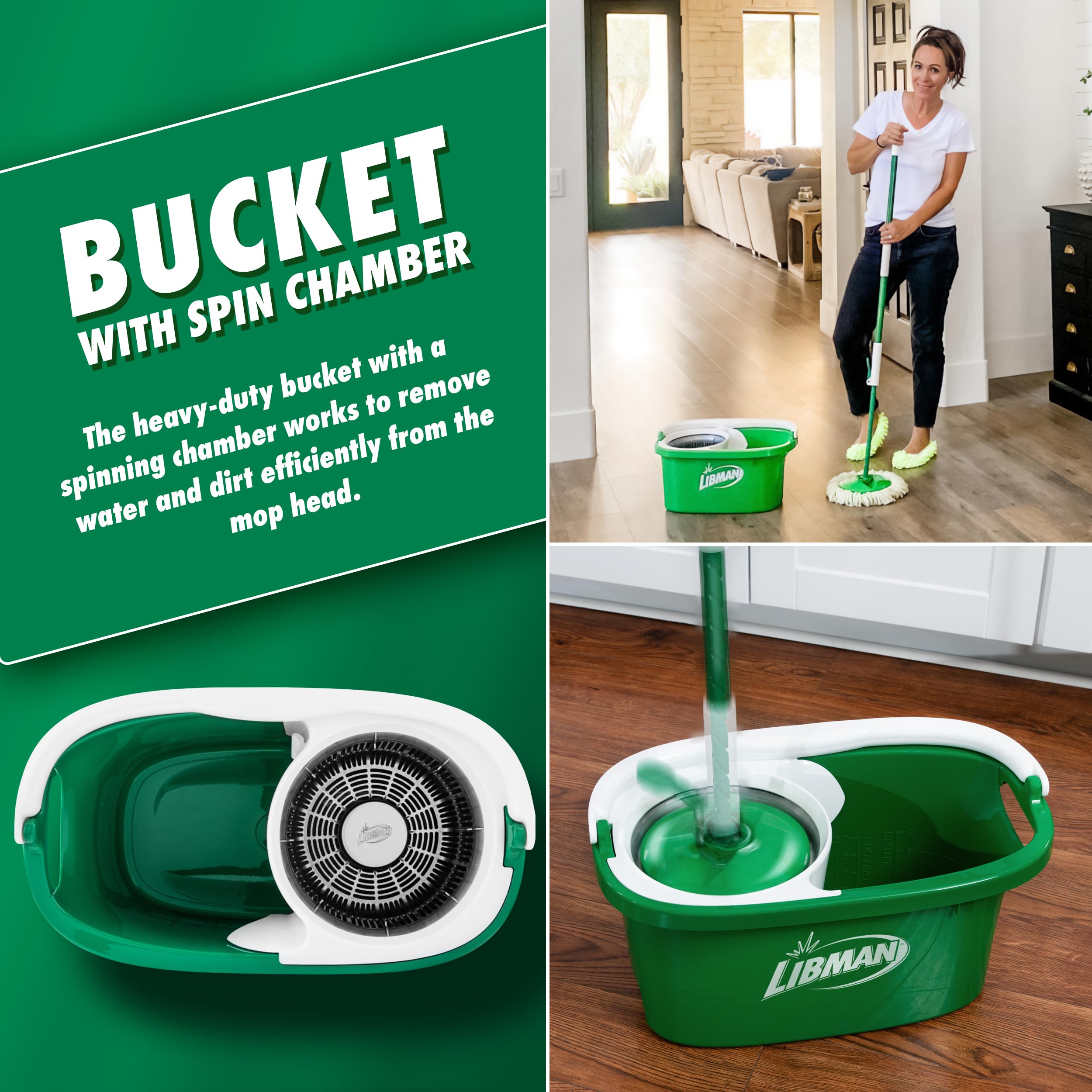 Libman Tornado - Sistema de mopa giratoria más 3 Cabezales de Repuesto | Mopa y Cubo con Juego de escurridor | Mopa giratoria | Mopa giratoria | Mopa Libman | Mopa para Limpieza de Suelos | Mopa de