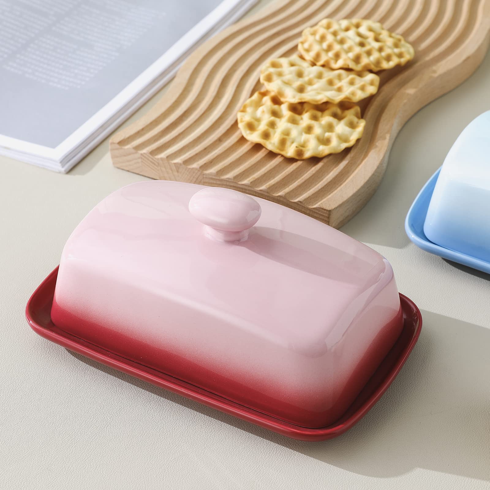 Amazon | Candiicap 蓋付き大型磁器バターディッシュ クラシックカラー