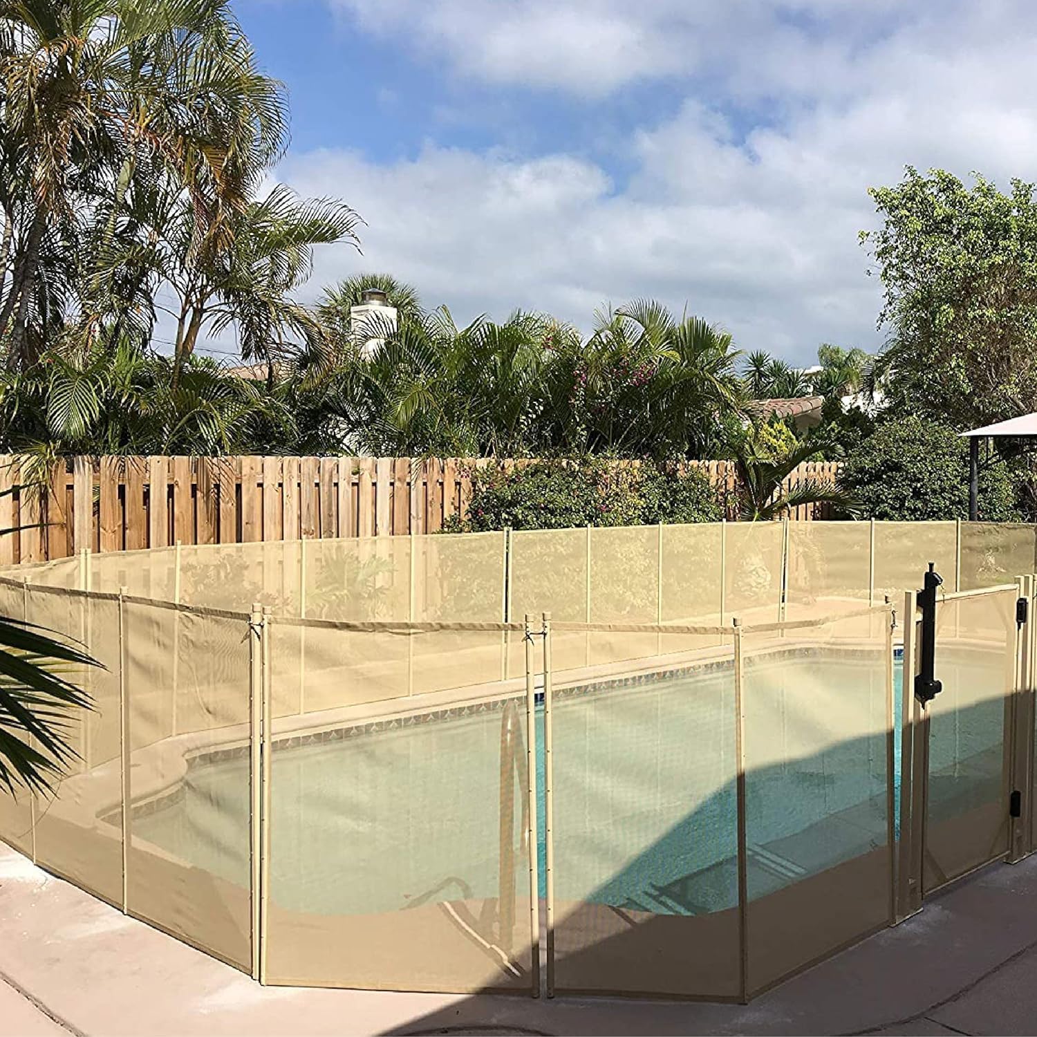 WaterWarden Pool Safety Fence for Inground Pool, 4’ x 24’ ft., UL Certified to ASTM F2288, 4 Foot Tall Removable Barrier, Hardware Included, 2 Sets of 4'x12', Beige
