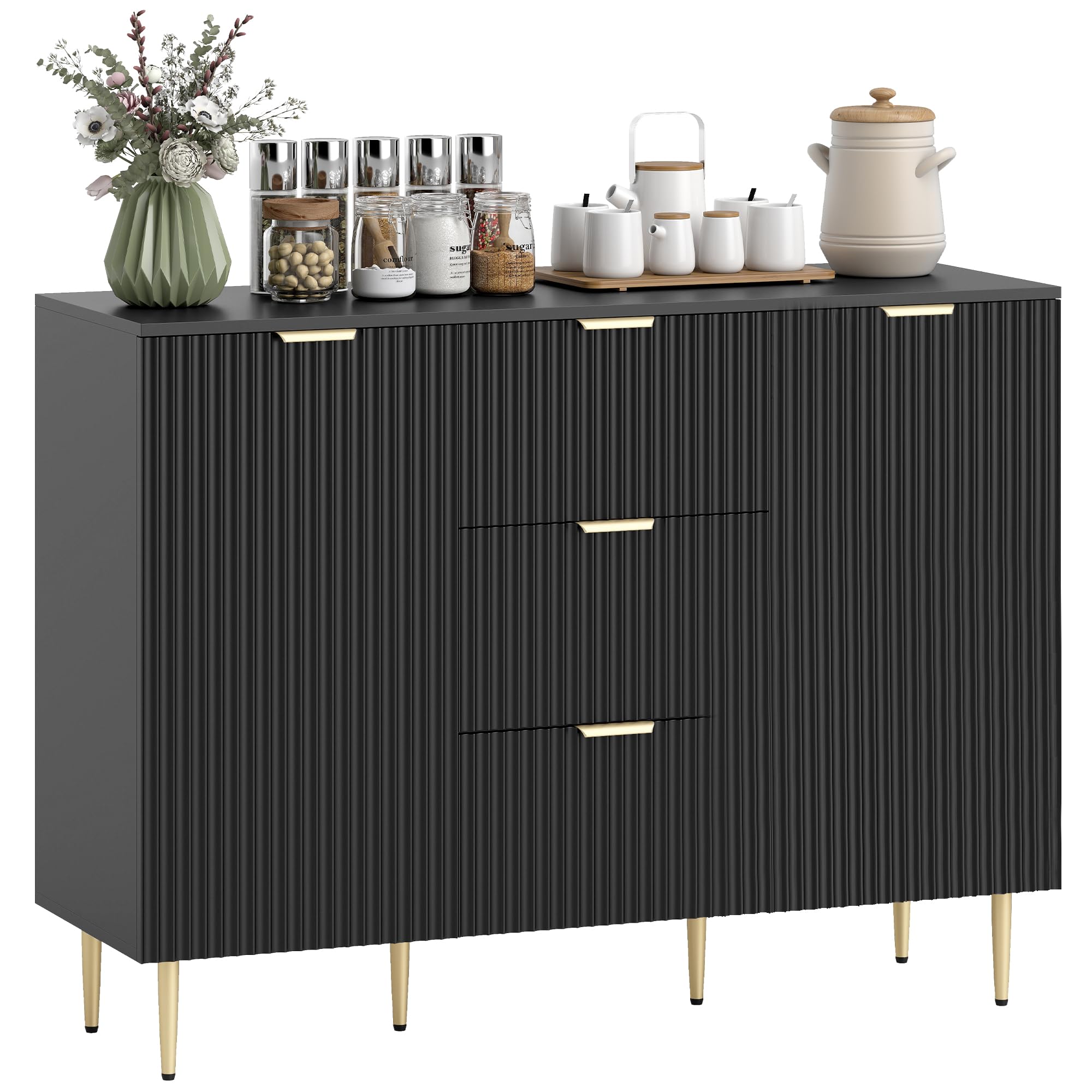 HOMCOM Buffet avec 3 Tiroirs Étagères Réglables 120 x 40 x 90 cm Noir
