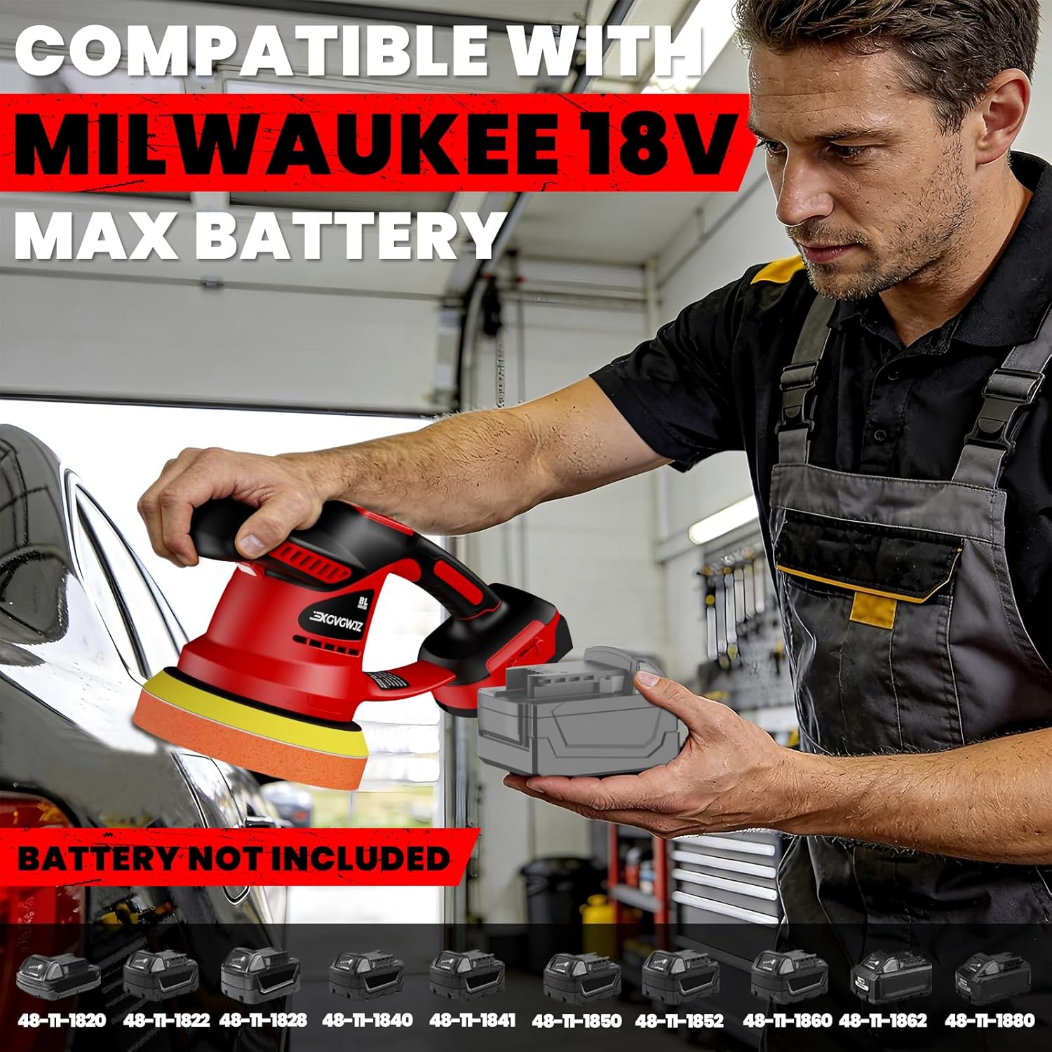 Cordless Buffer Polisher for Milwaukee 18V Battery, 450W Brushless Car Buffer Polisher Waxer with 6 inch disc, 6 Variable Speed Up to 5200 RPM for Waxing Polishing Scratch Removal (Tool only)