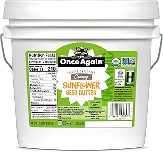 Once Again Organic Creamy Sunflower Butter, 9lb Bucket (same as 9 jars) - Lightly Salted & Sweetened - Peanut Free, USDA O...