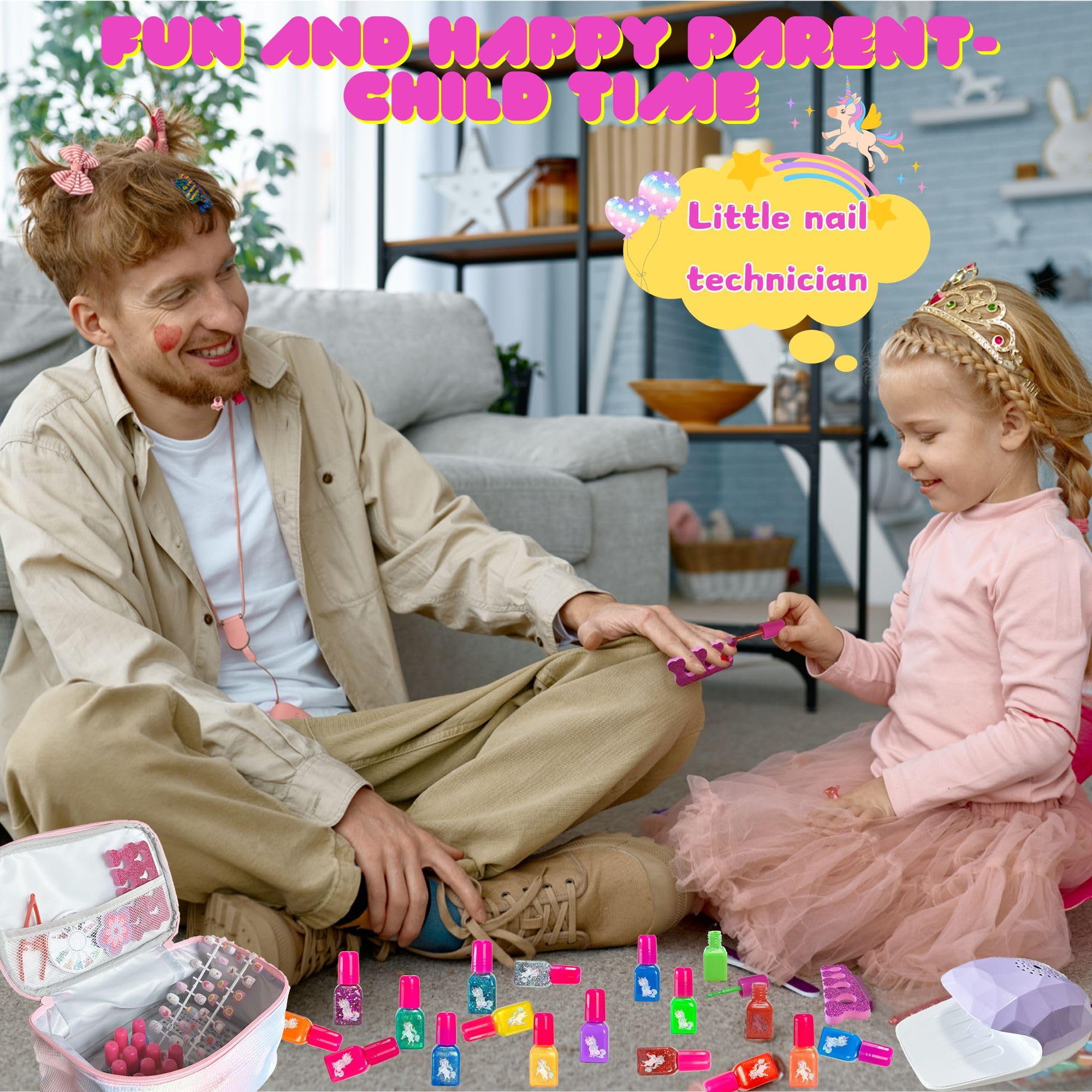 Lubibi Set Smalti Per Unghie Per Bambini, Con Essiccatore Per Smalti e Borsa Per Il Trucco Inclusi, Smalto Impermeabile, Atossico e Pelabile, Regali Di Compleanno Creativi Per Bambine Di 6 7 8 9 Anni