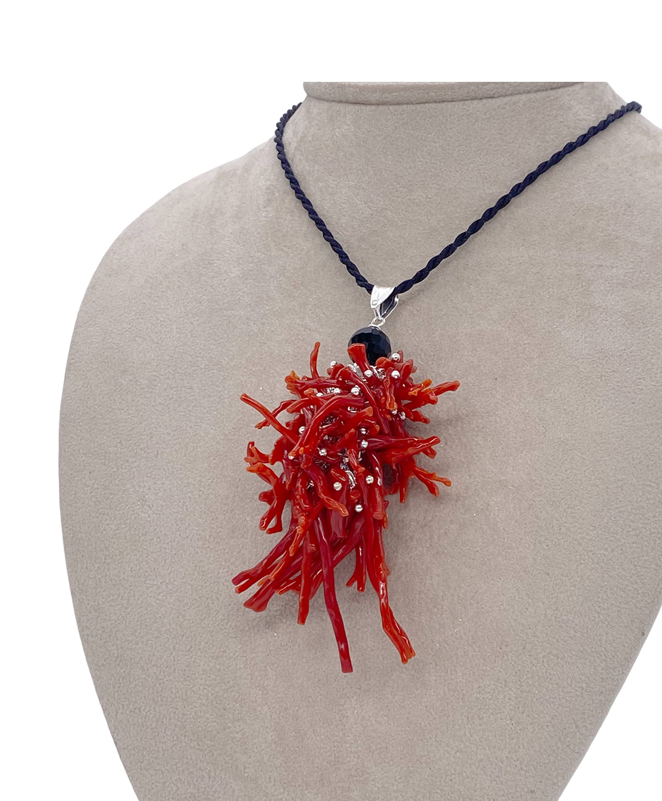 Sicilia Bedda - Collana Ciondolo in Corallo Rosso del Mediterraneo - Argento - Gioiello realizzato a Mano