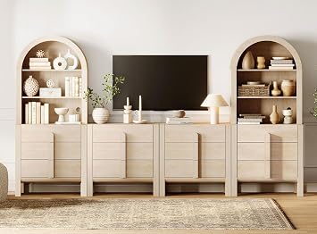WAMPAT 126" TV Stand for TVs Up to 70", Wood TV Console, Beige