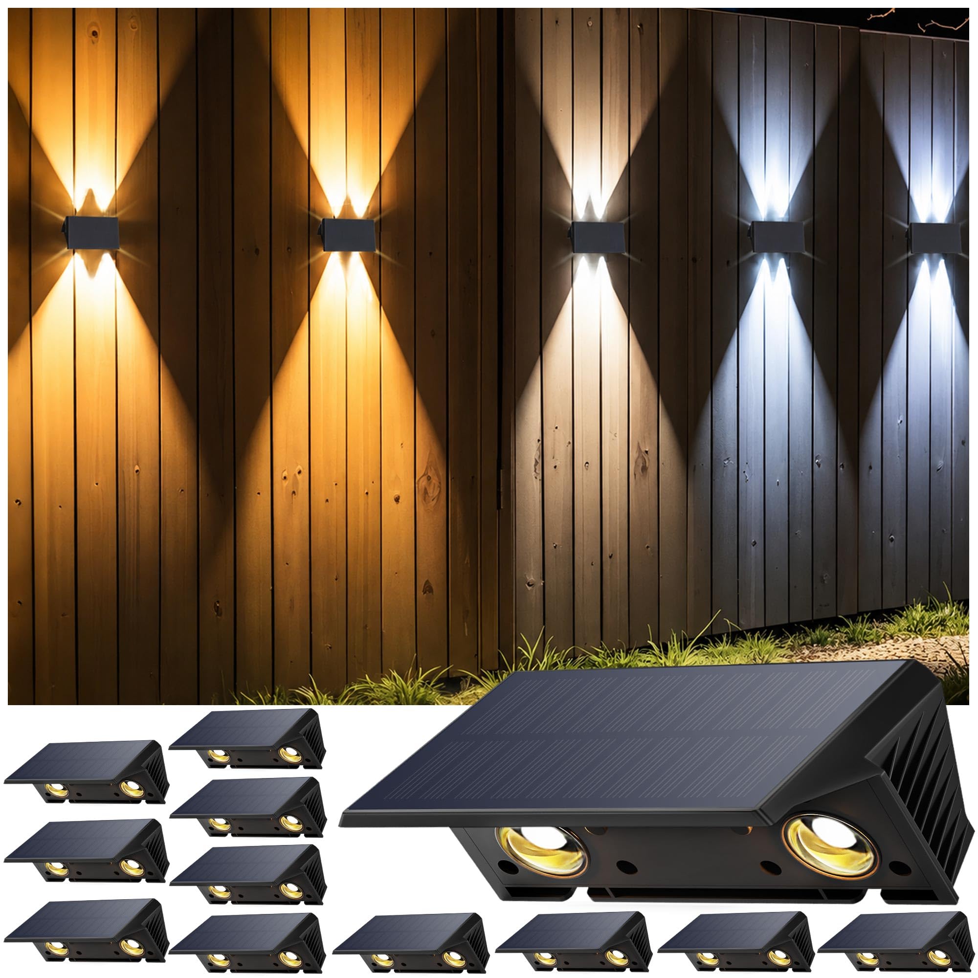 IIRARA Solar Fence Lights Outdoor Garden, Ambient Atmosphere, 12-Pack with 3 Color Temperatures(Warm/Natural/Cool White)