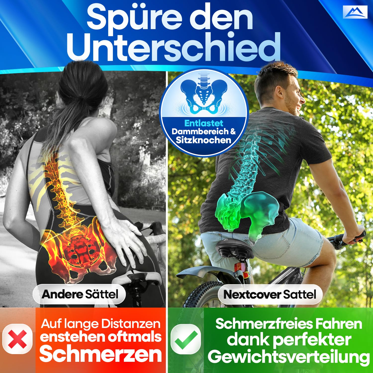 NEXTCOVER® Fahrradsattel - Das Original - mit Memory-Foam 3.0 I maximaler Fahrkomfort I ergonomischer Fahrrad Sattel für Damen & Herren I Fahrradsattel Herren bequem, Sattel Damen bequem weich
