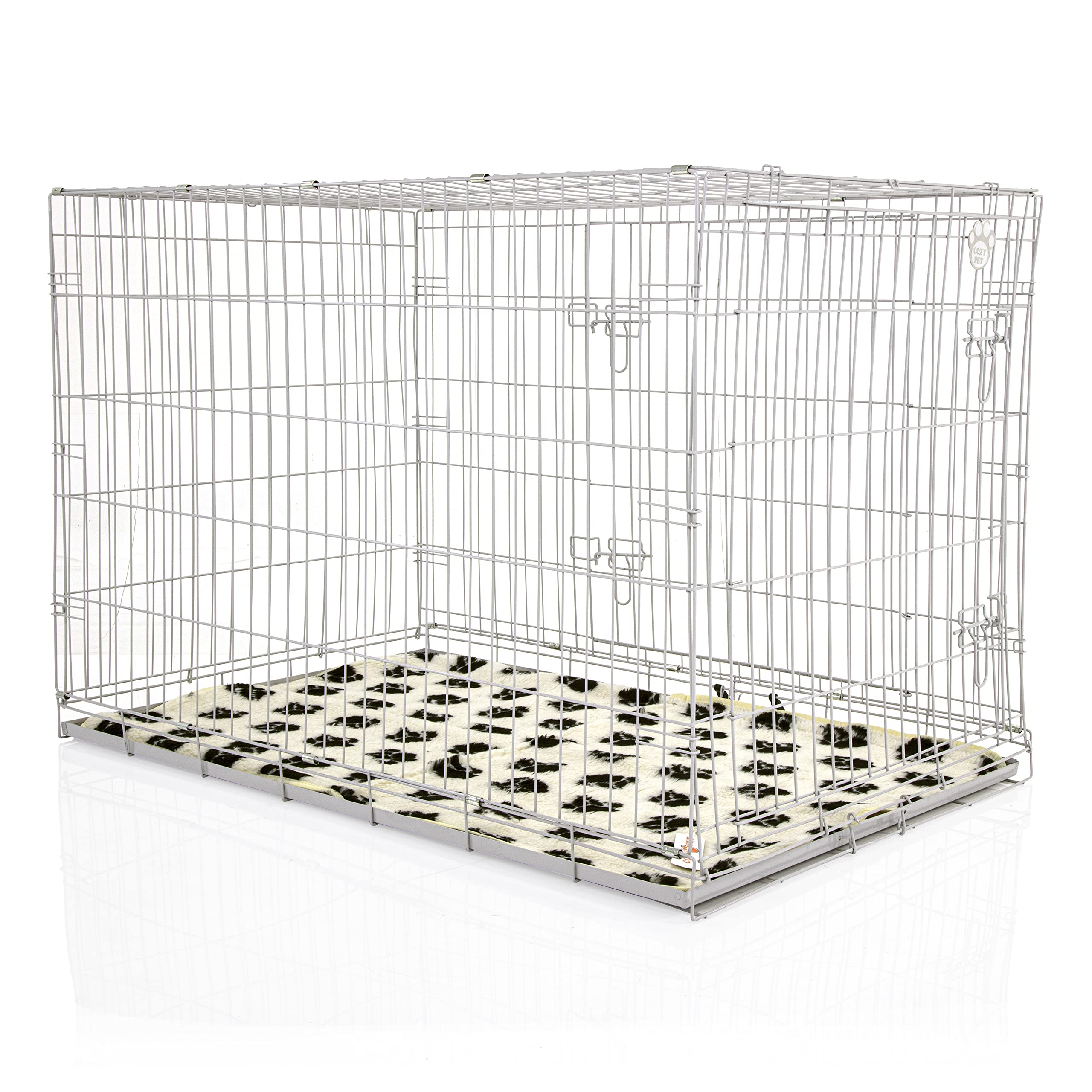 Cozy Pet XL Dog Crate with Metal Tray and Vet Bed XL Dog Cage 48" Grey Chew Proof Metal Tray Folding Large Grey Puppy Cage 122cm Long Large Size Puppy Crate Cat Carrier Transport. DC48G + VB48C