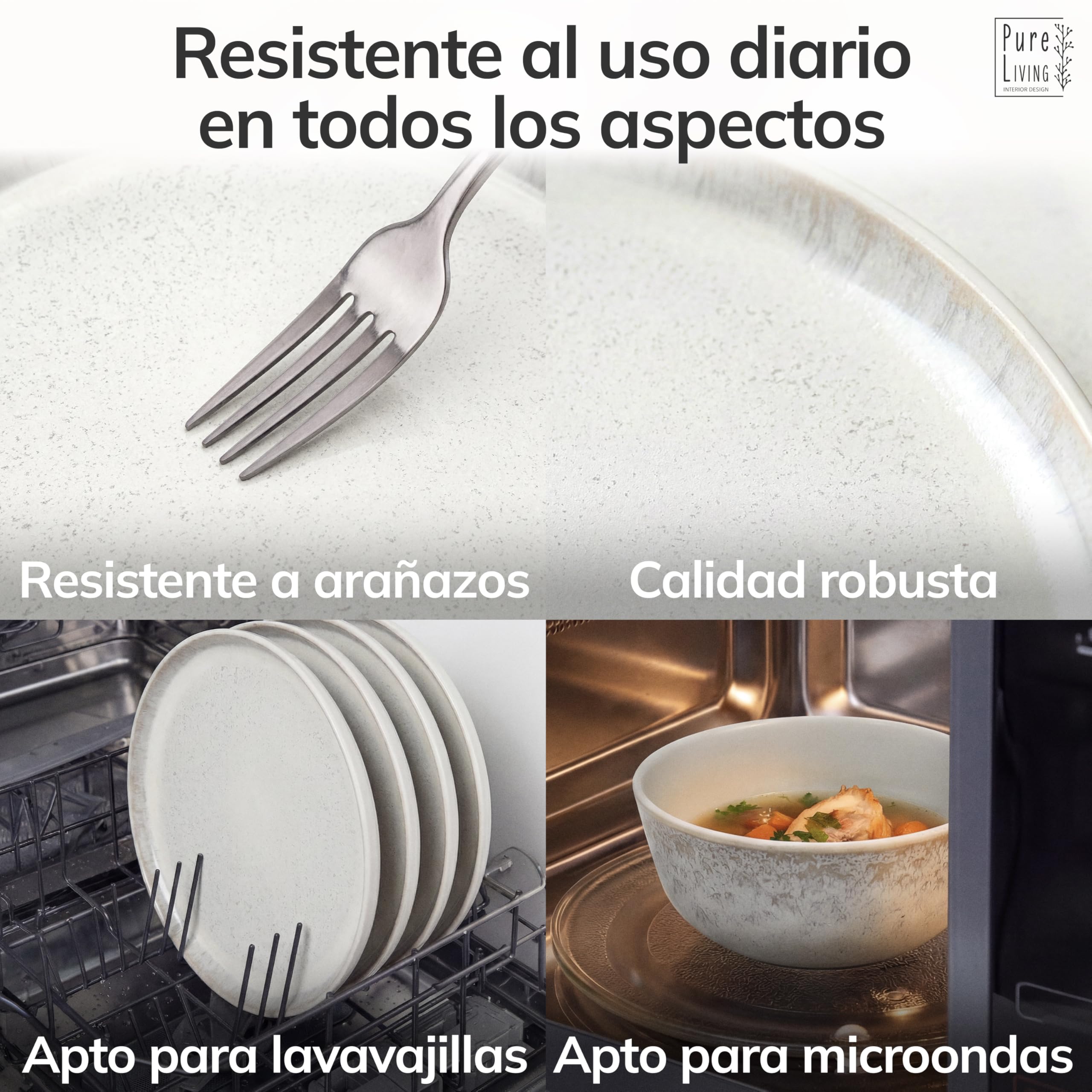 Juego de Vajilla de Steingut Ibiza para 6 Personas - 18 Piezas, Set de Vajilla para Lavavajillas y Microondas - Moderno Juego de Platos - Servicio de Pure Living en beige claro