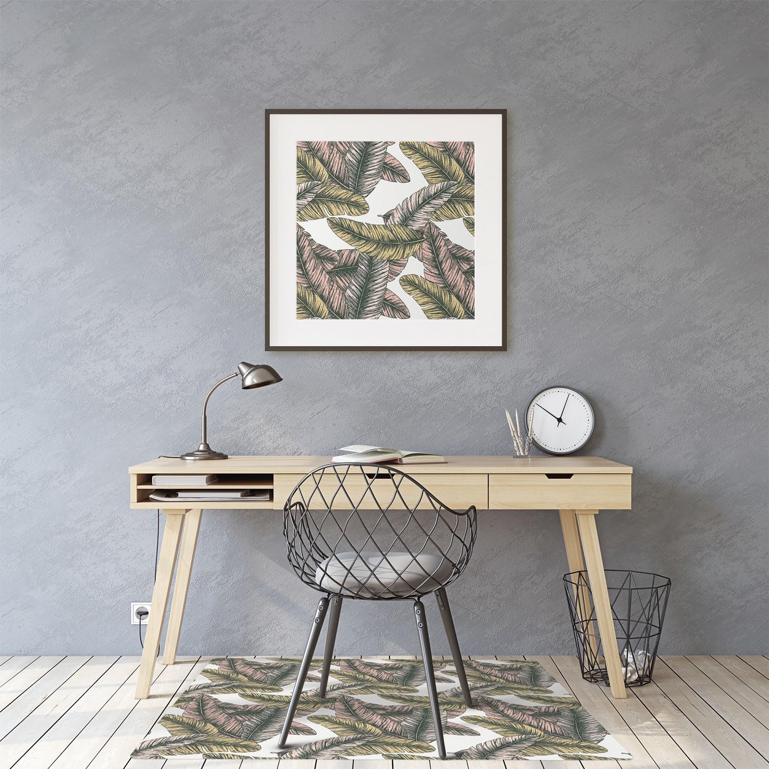 Tappetino per Sedia 100x70 cm Rettangolare per Ufficio a Casa Antiscivolo Protezione di Pavimenti Resistente ai Danni PVC Vinile Facile da Pulire Impermeabile - foglie di banano
