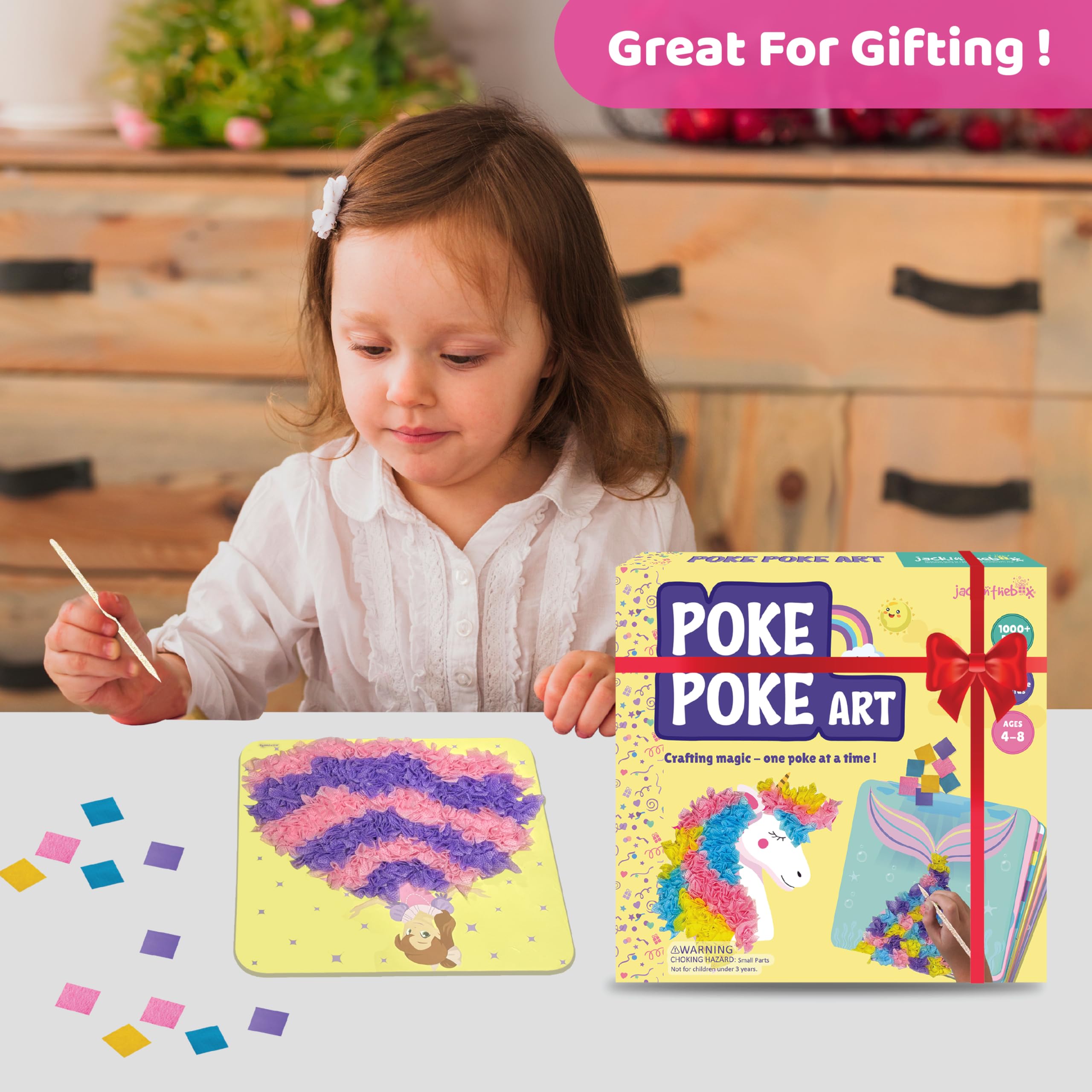Kit Poke Poke Art Jackinthebox – Licornes, Sirènes, Princesses, Cupcakes – Couture Sans Colle, 1500 Carrés, Dès 4 Ans
