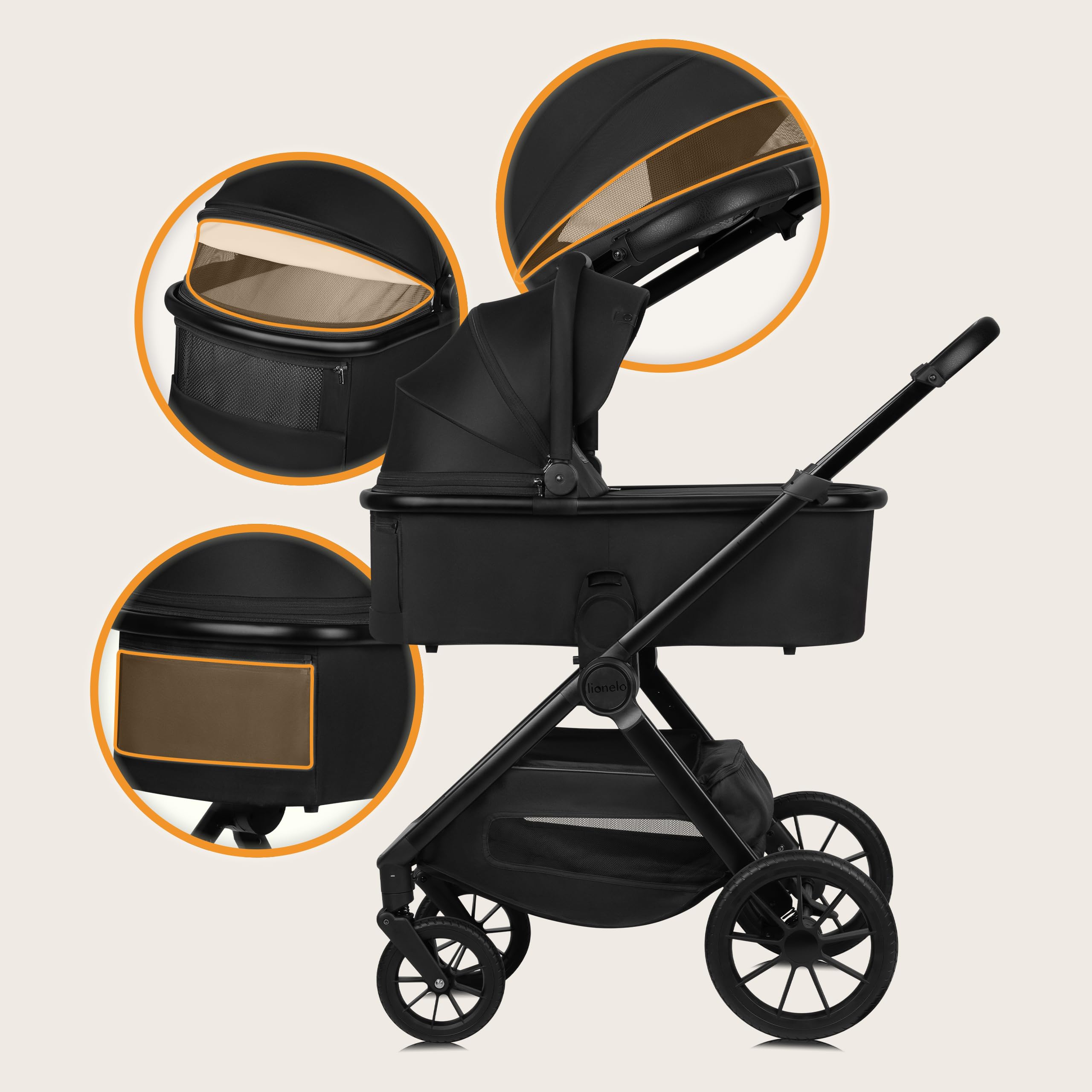 LIONELO LAYLA 2 w 1 Wózek Spacerowy Dziecięcy 0-48 miesięcy do 22 kg Gondola do 9 kg, Regulacja Oparcia i Podnóżka, AiryDots, Obrotowe Koła PU 360° Pełna Amortyzacja Budka XXL