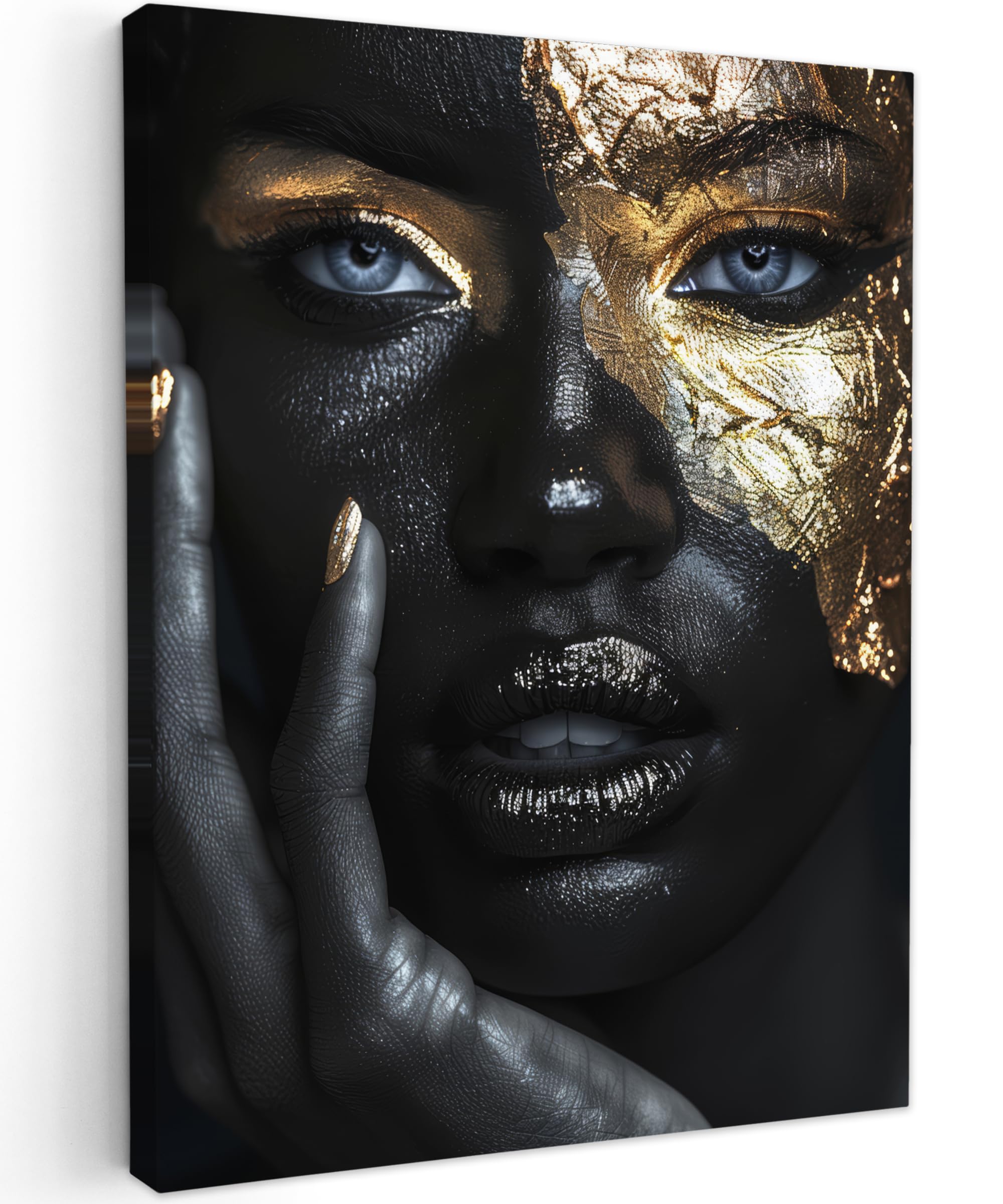 MuchoWow© Bilder 30x40 cm Wohnzimmer Deko Modern Wandbild Foto auf Leinwand Bild Schlafzimmer über Bett Room Decor Geschenke Frau - Gold - Porträt - Schwarz-Weiß - Luxus