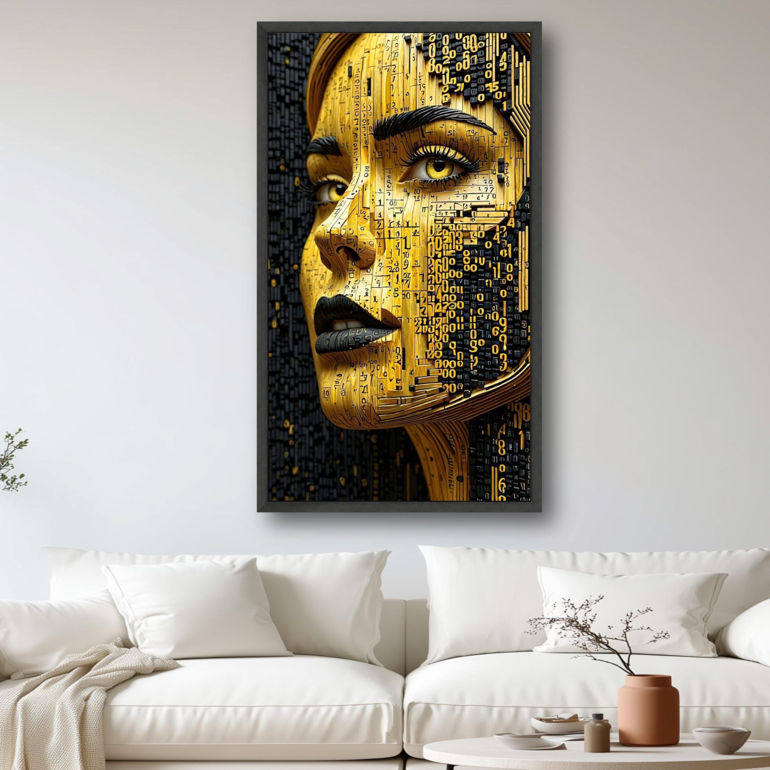 XINBAO Futurystyczne płótno z cybernetyczną kobietą, artystyczny portret, dekoracja ścienna, techniczna twarz, nowoczesna sztuka sci-fi do malowania domu, 70 x 110 cm, bez ramy