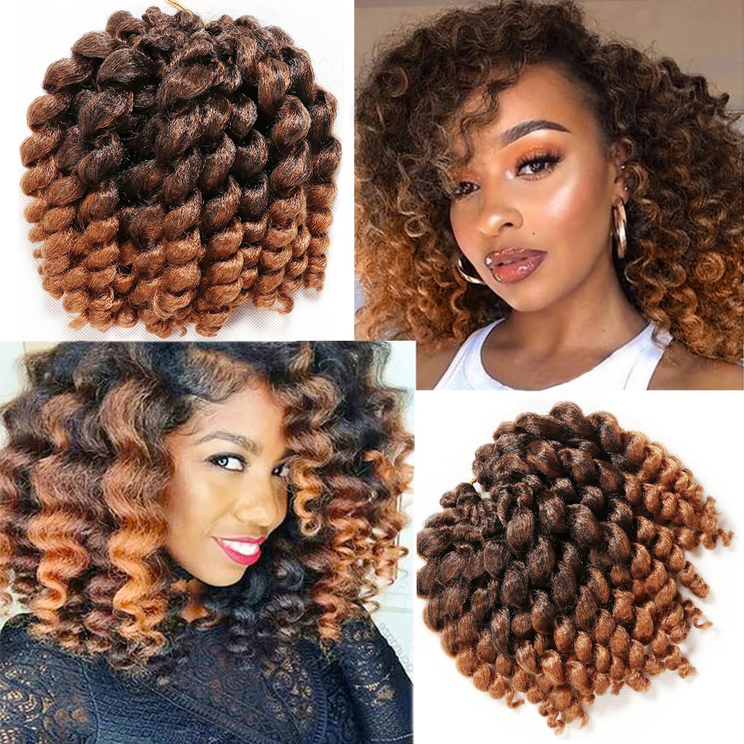 Jamaican Bounce Crochet Hair-4 Packs Deal 8 Inch 22Roots Jumpy Wand Curly Crochet Hair For Black Women (8 Inch 4 Packs, T1B-30#)