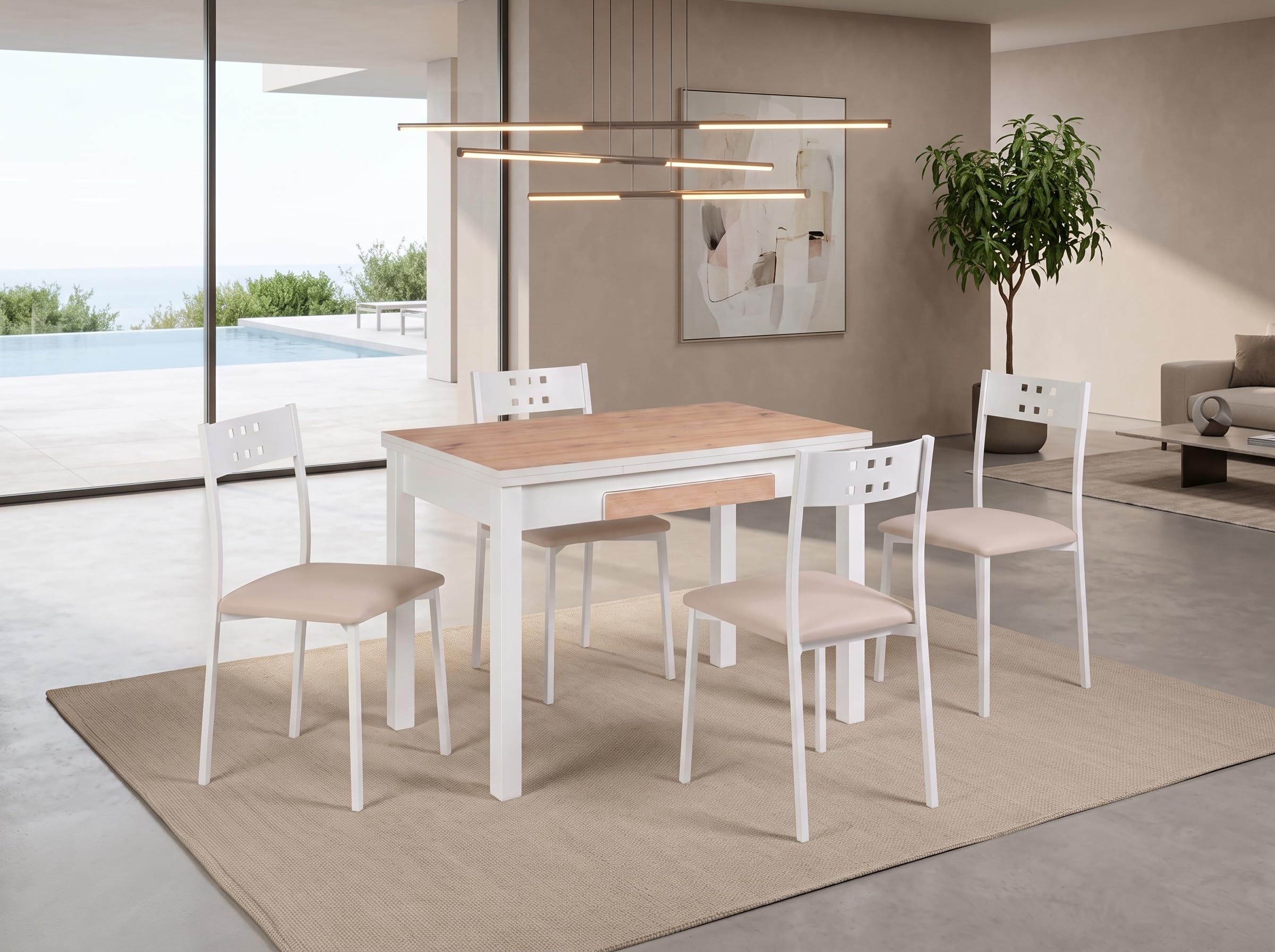 MOMMA HOME Mesa de Comedor Extensible Moderna – Mesa de Cocina Plegable y Extensible, Diseño Noli en Color Roble Rústico y Blanco, Medidas 100/160x60x76 cm