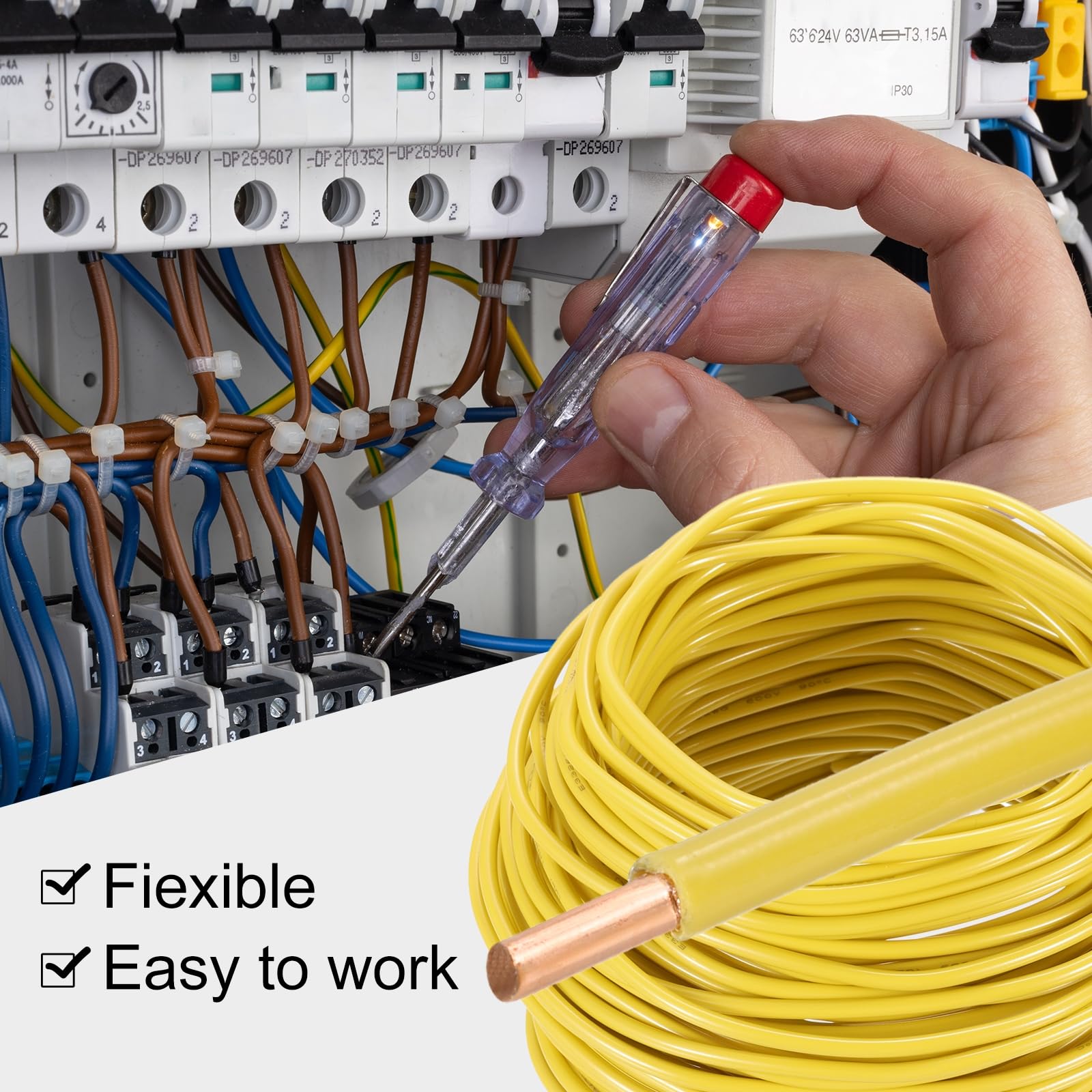 QUARKZMAN 150 Fuß Elektrischer Draht Isoliert Massivkupfer 12AWG Anschlusskabel THHN Draht Wohnbereich Industrie Erdung Elektrisch Bewertet Für 600 Volt UL Gelistet Gelb