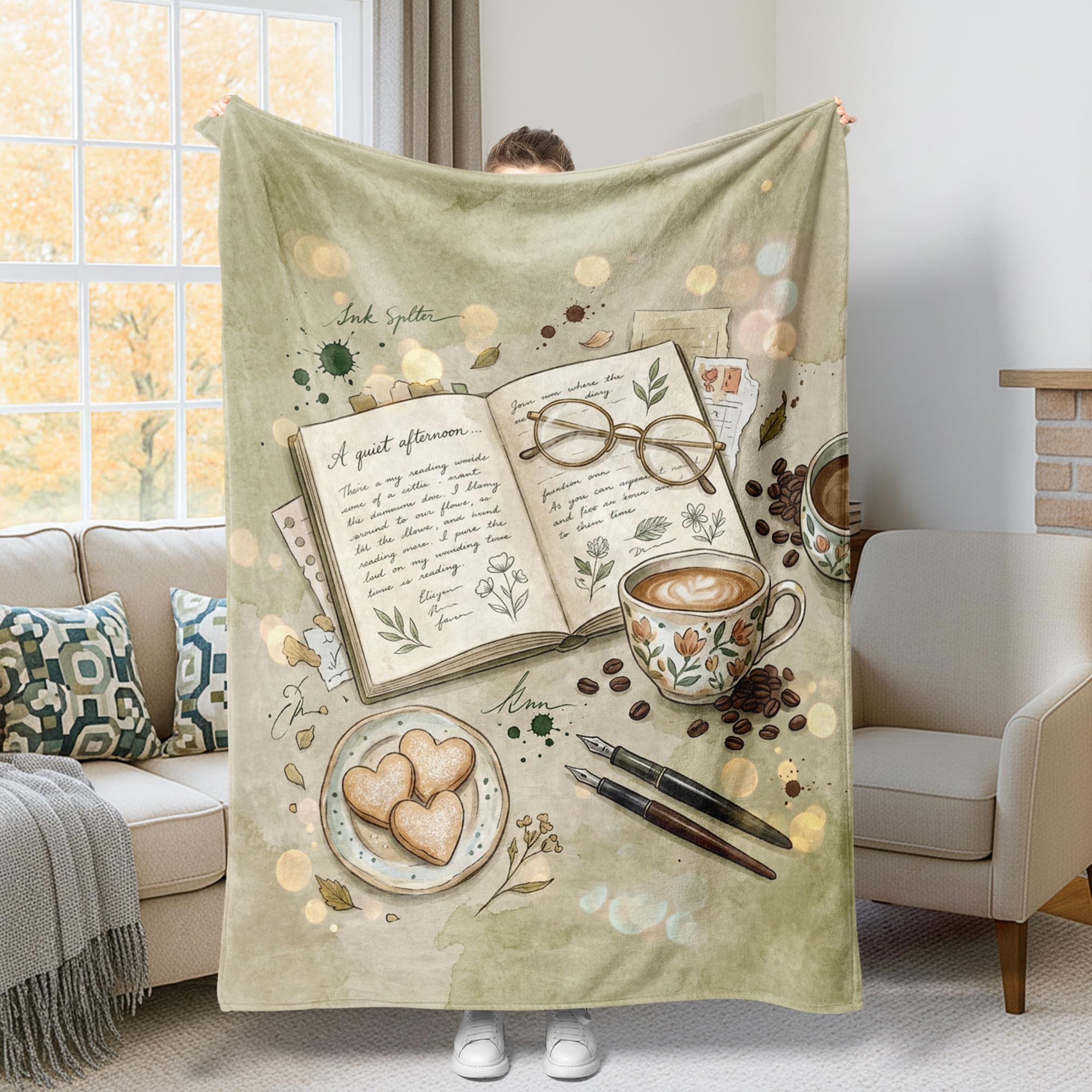 Couverture café verte d'automne 127x152 cm rustique et compacte pour lit et canapé