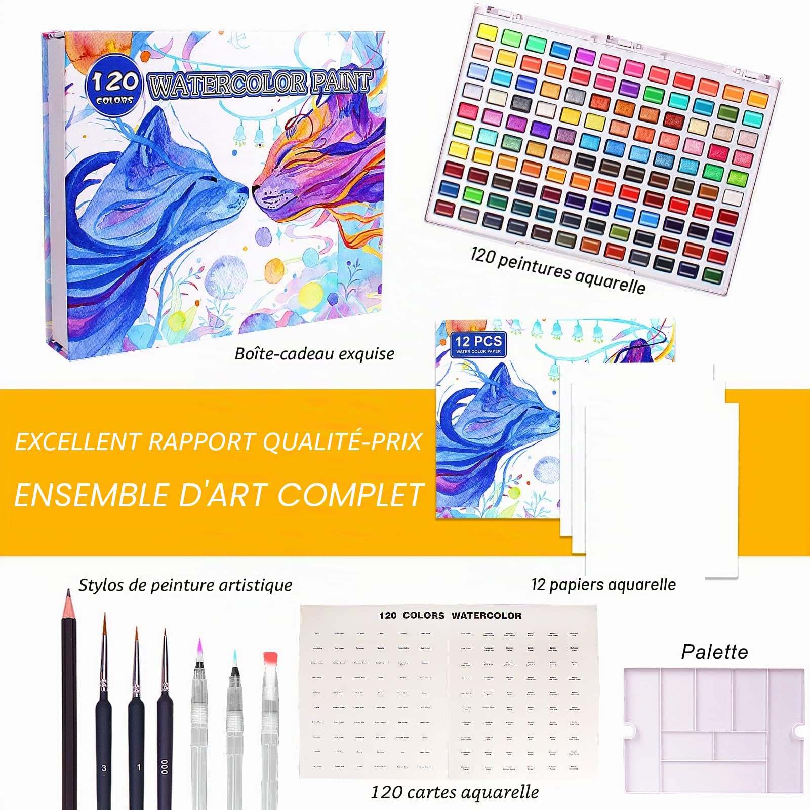 Lyuvie 120 Couleurs Aquarelle Peinture Métallique Fluorescentes Macarons