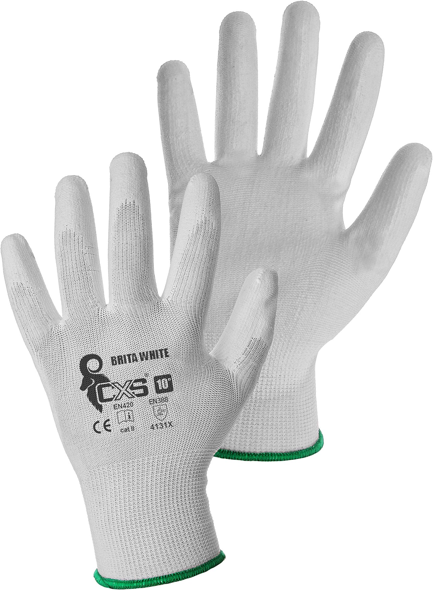 CXS (Pack of 12) Brita work gloves - non-slip seamless assembly gloves - for automotive industry repair work, work gloves, car service, DIY (10, white)