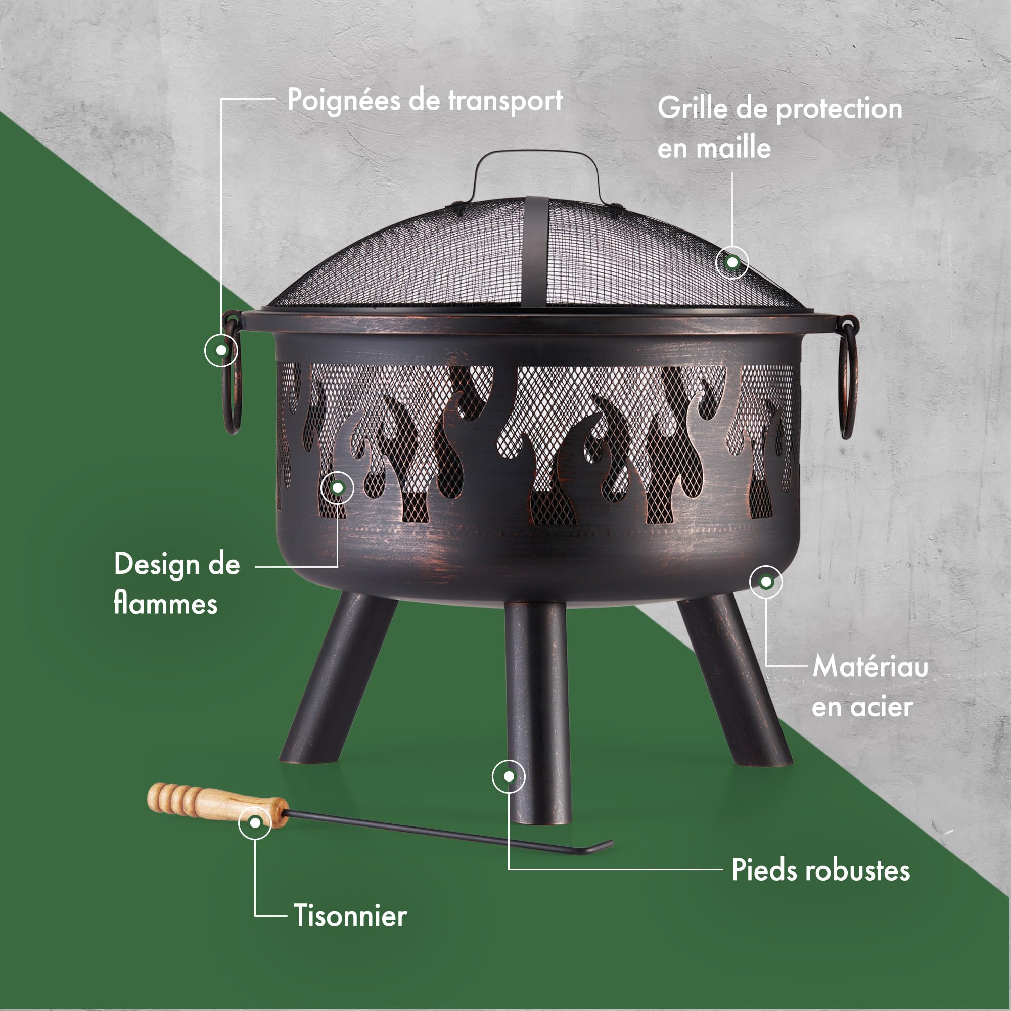 Vonhaus Brasero Motif Flamme en Acier teinté Bronze