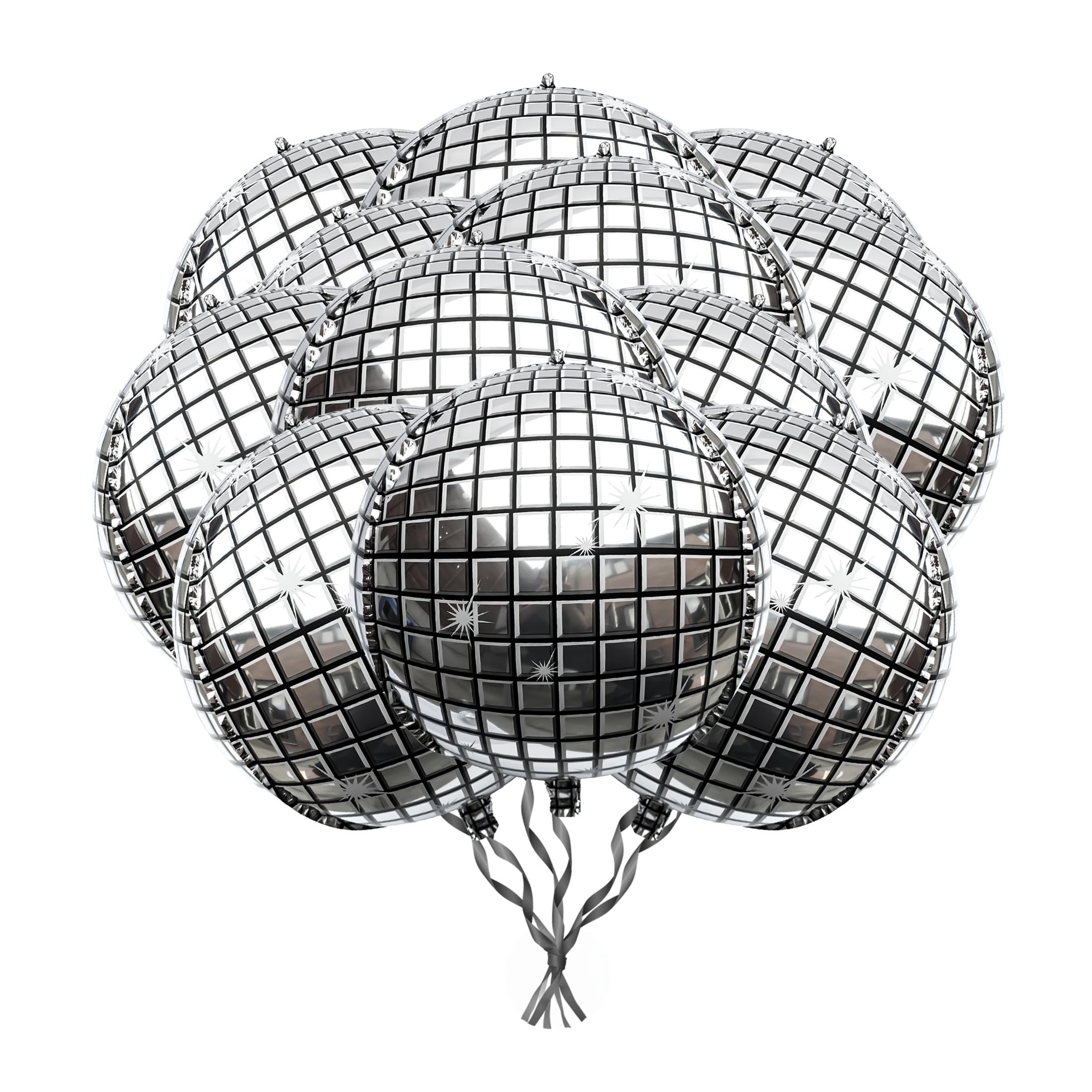 4D Foil Balloons 22 Inch Orb Disco Silver Metallic 12 Pcs Helium Ballon for Arch Kit 70s 80s 90s Theme Disco Party Decorations Birthday
