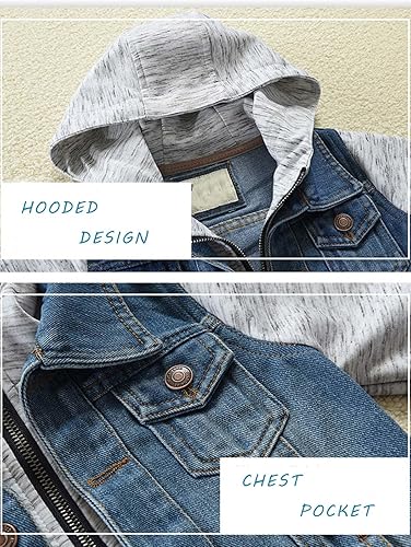 Miniatura 3 de Maileflen Chaqueta de mezclilla con capucha para niños y niñas, con cremallera, abrigo de mezclilla