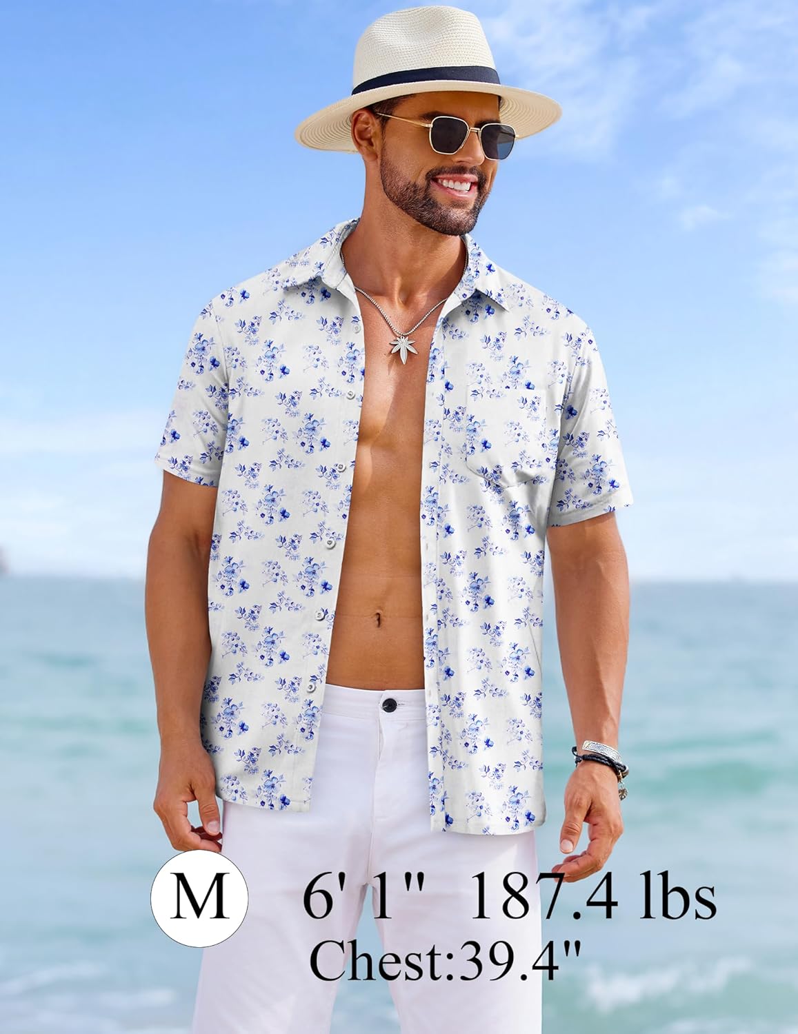 COOFANDY Mens Hawaiian Shirts Short Sleeve Tropical Button Down Shirts Floral Summer Beach Shirt - Image 4