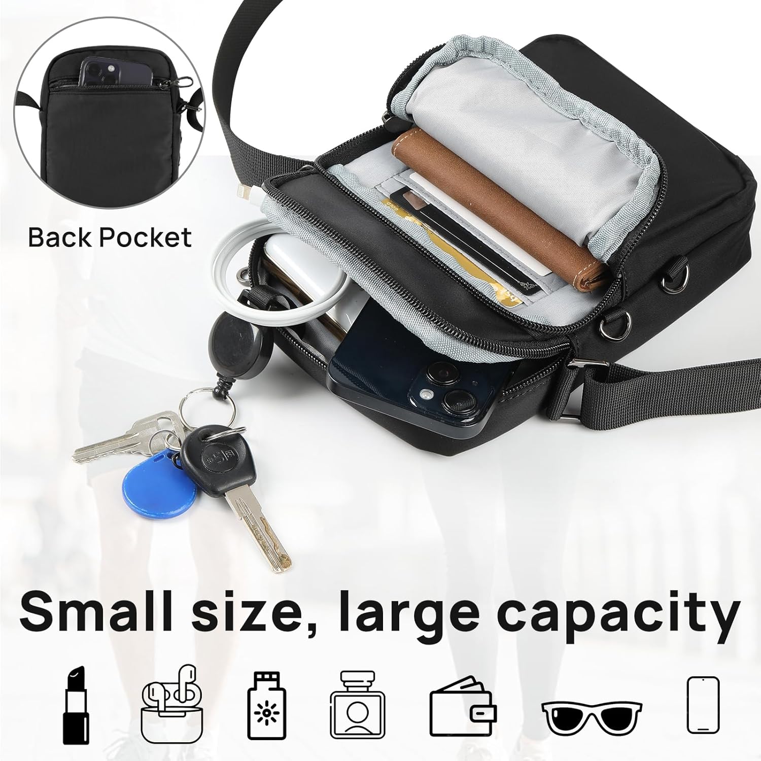 VADOO Sling Bag for Men Women, Anti Theft Crossbody Bag with Zipper Lock, RFID Blocking & Waterproof for Travel Casual - Image 6