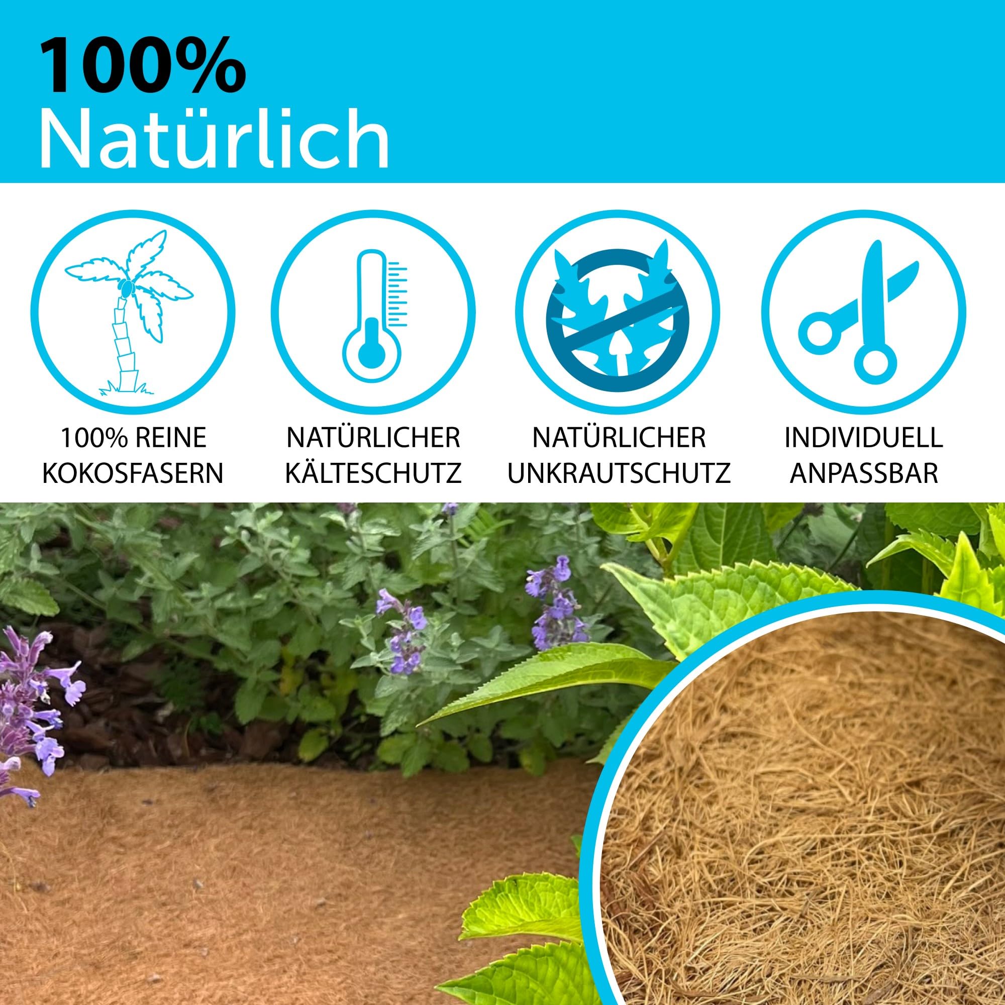 Wacredo 10m Kokosmatte 100% Natur - (50cm x 10m)