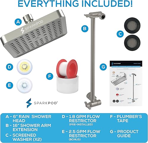 Miniatura 7 de SparkPod Cabezal de ducha de lluvia cuadrado con brazo de extensión de cabezal de ducha, lluvia de alta presión, aspecto moderno de lujo,