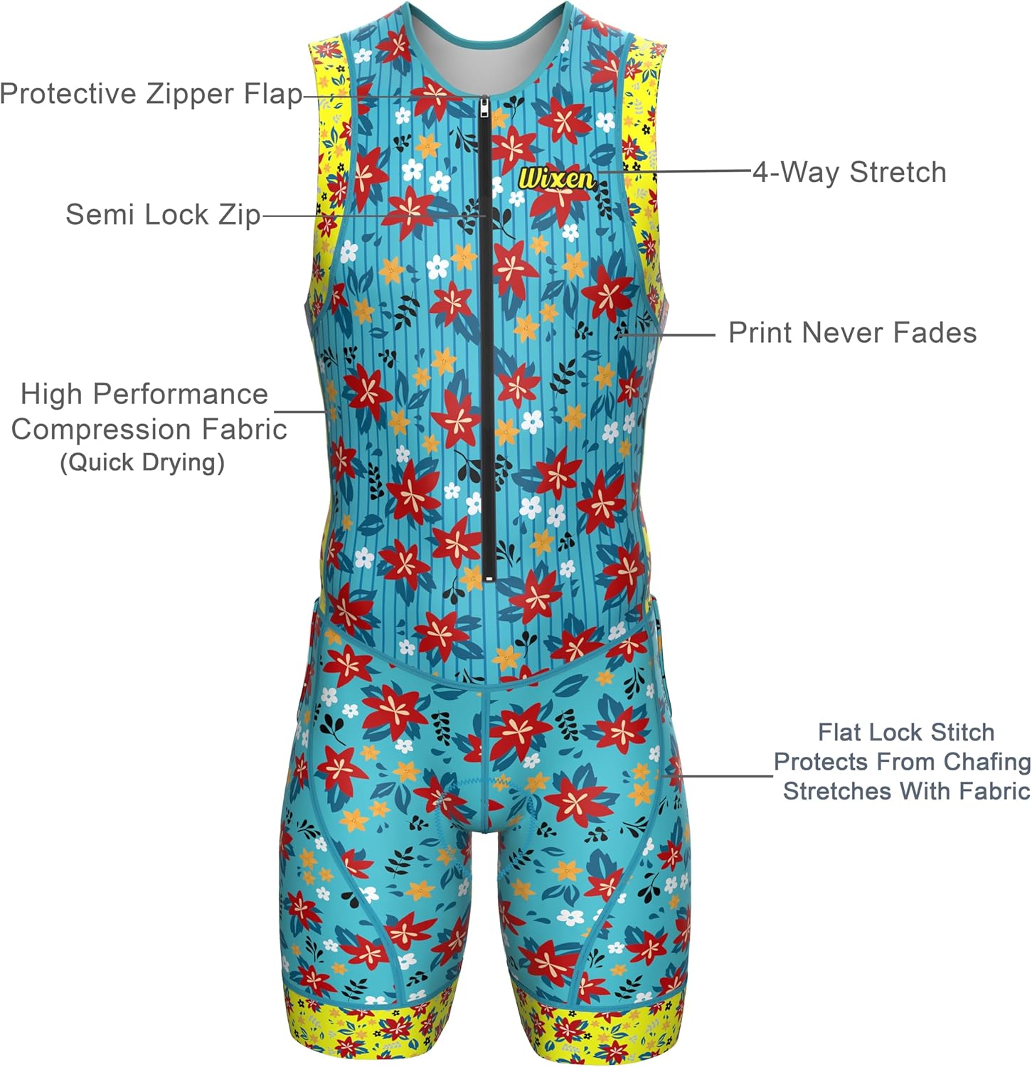 Wixen Men’s Triathlon Suit –Breathable & Padded Tri Suit for Swim, Bike & Run | Race Day Gear for Triathletes