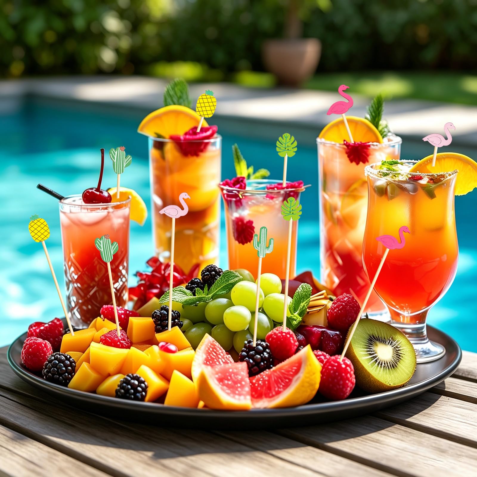 100 Pezzi Stuzzicadenti Cocktail Hawaii, Stuzzicadenti Decorativi Cocktail, Stecchini per Aperitivo, Bastoncini Cocktail Estivi, per Frutta, Feste, Dessert, Insalata, Cocktail per Decorazioni (A)